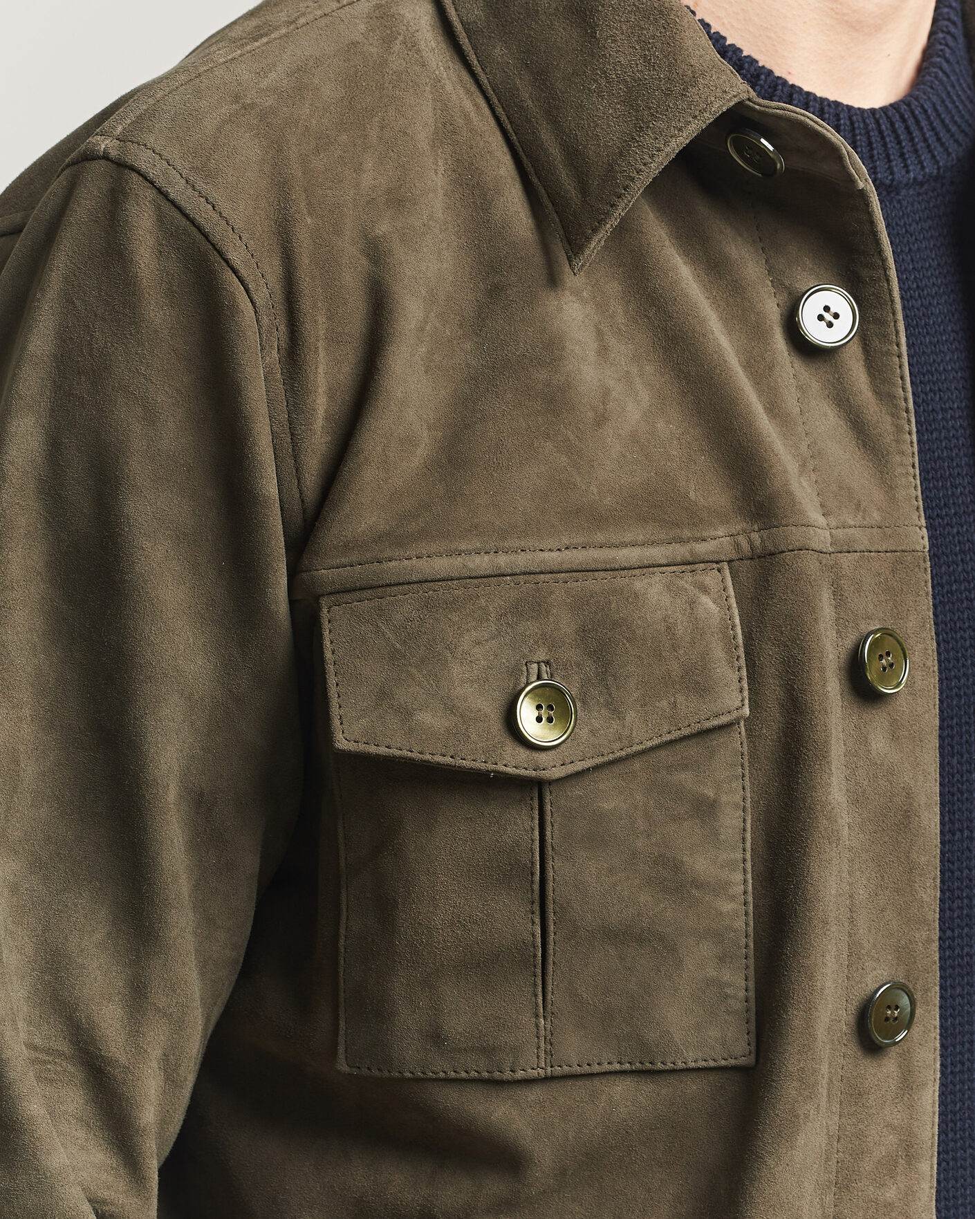 Heren | Jassen | Stenströms | Suede Pocket Overshirt Olive