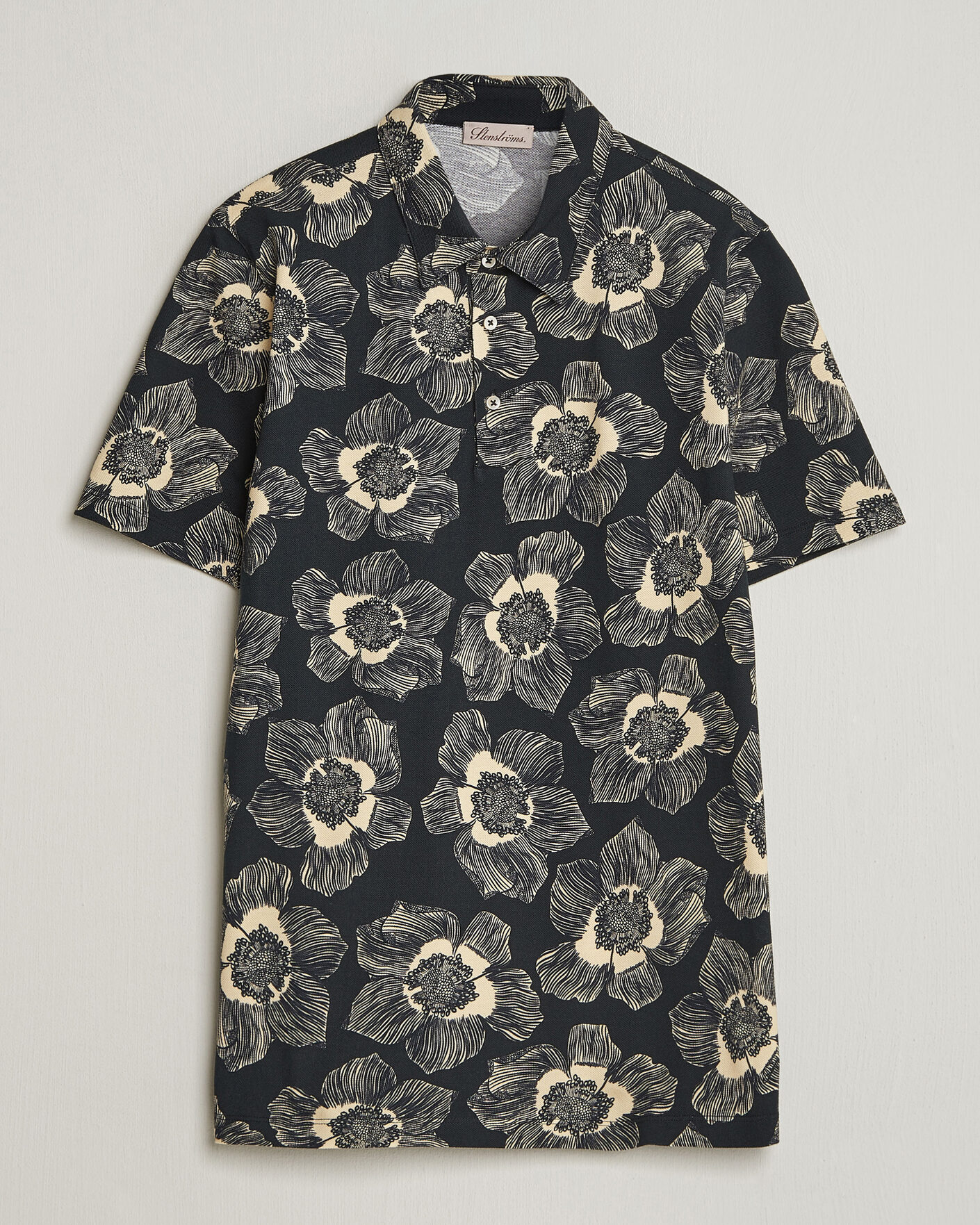 Heren | Polo's | Stenströms | Printed Cotton Polo Black