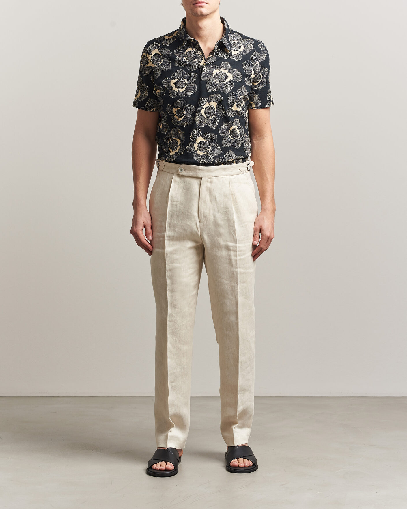 Heren | Polo's | Stenströms | Printed Cotton Polo Black