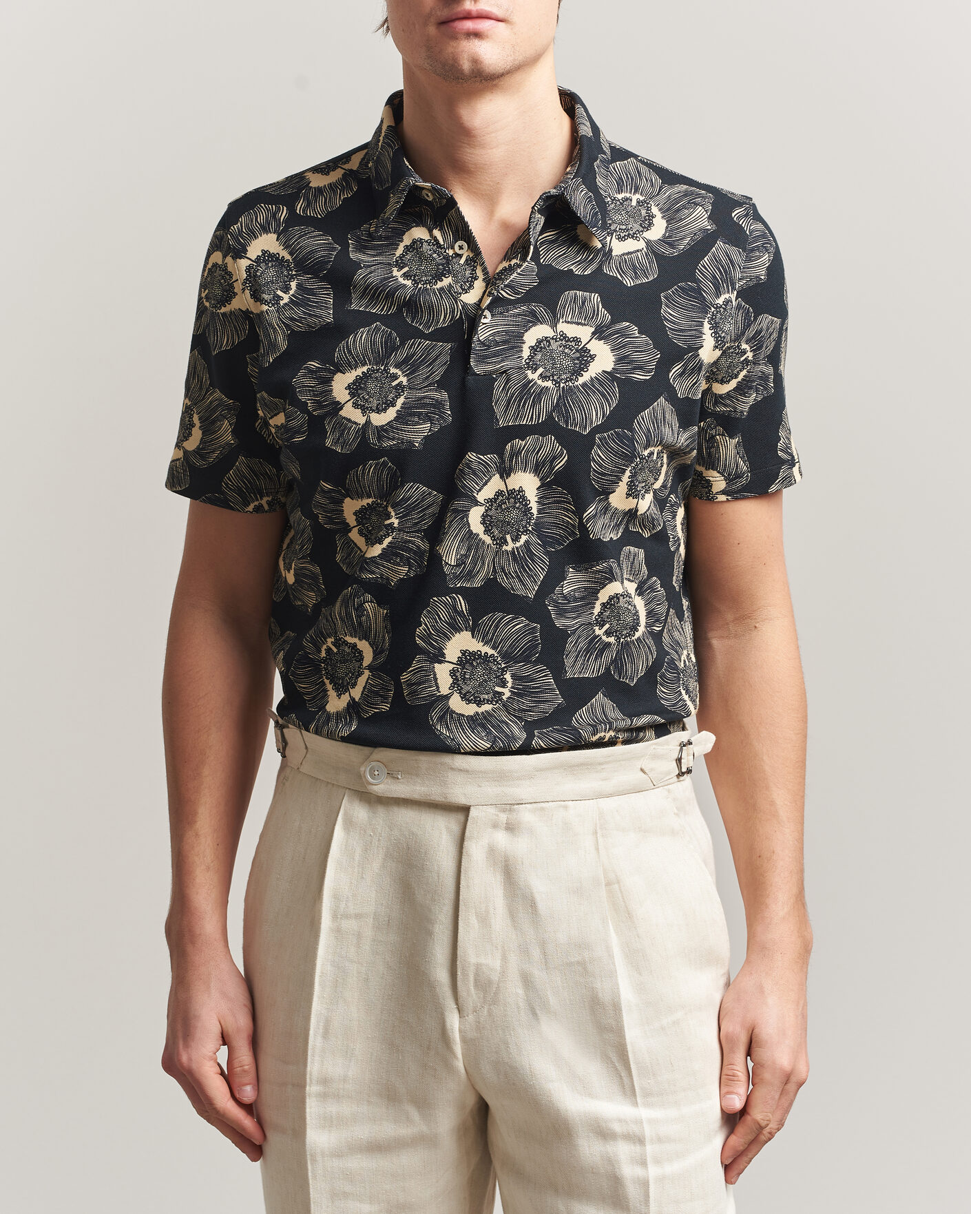 Heren | Polo's | Stenströms | Printed Cotton Polo Black
