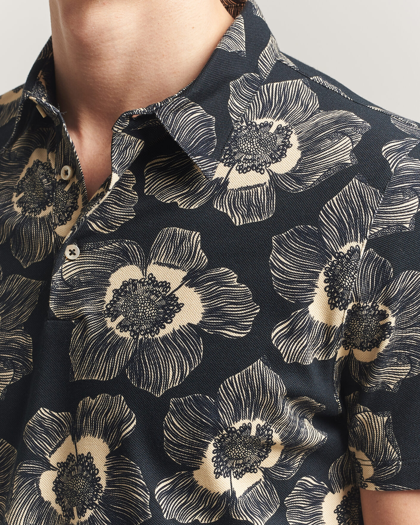Heren | Polo's | Stenströms | Printed Cotton Polo Black