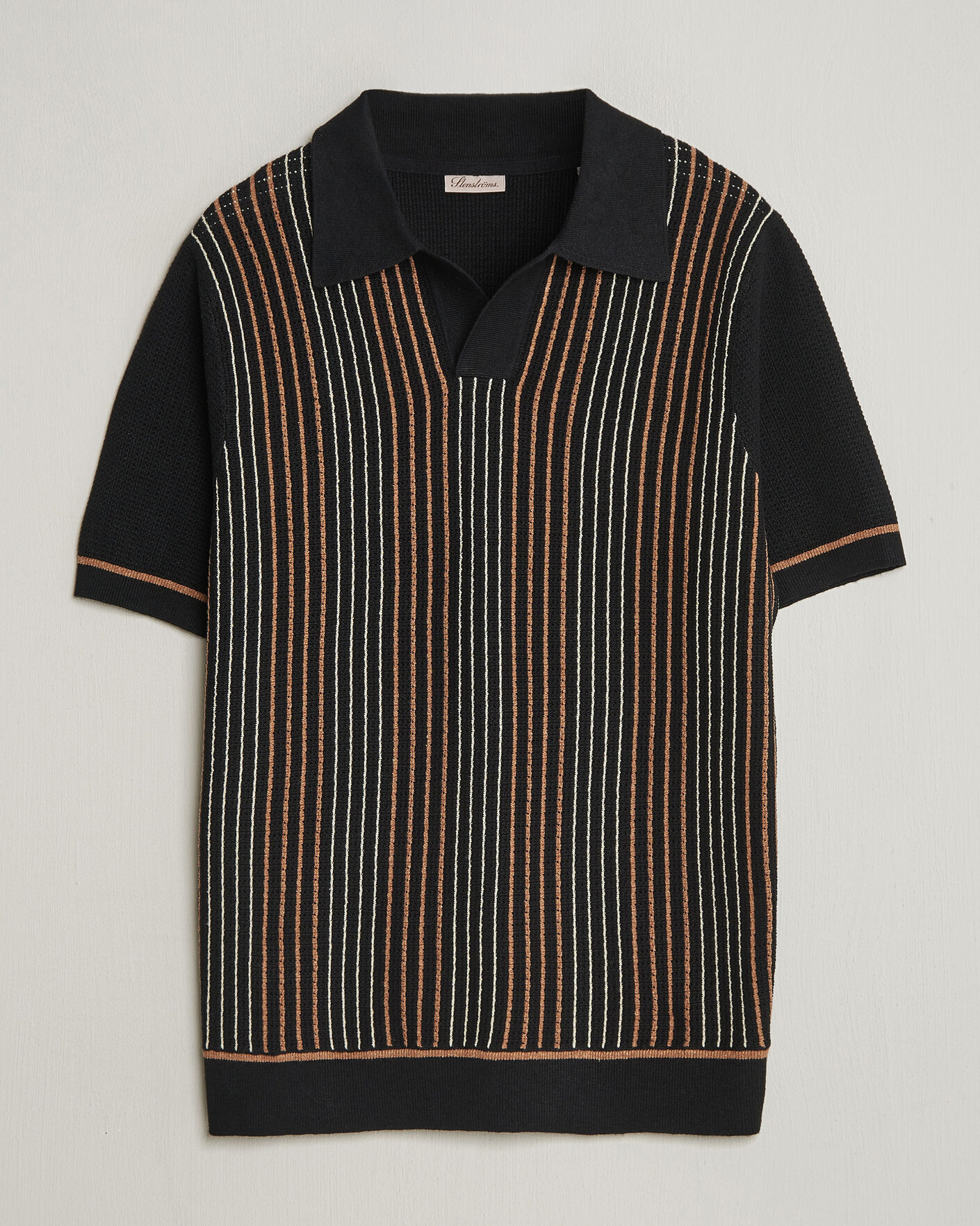 Heren | Polo's | Stenströms | Knitted Stripe Hemp/Cotton Polo Black