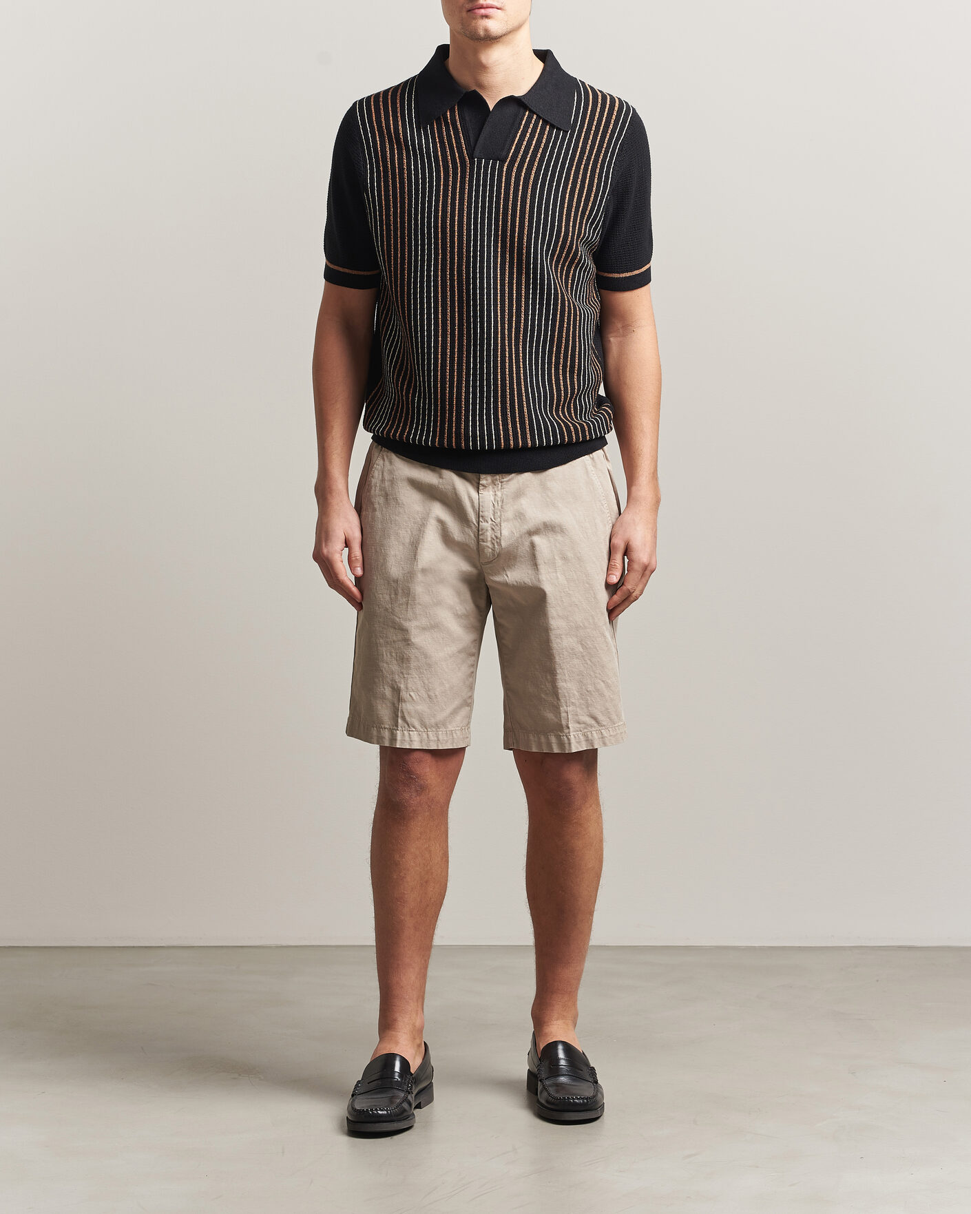 Heren | Polo's | Stenströms | Knitted Stripe Hemp/Cotton Polo Black
