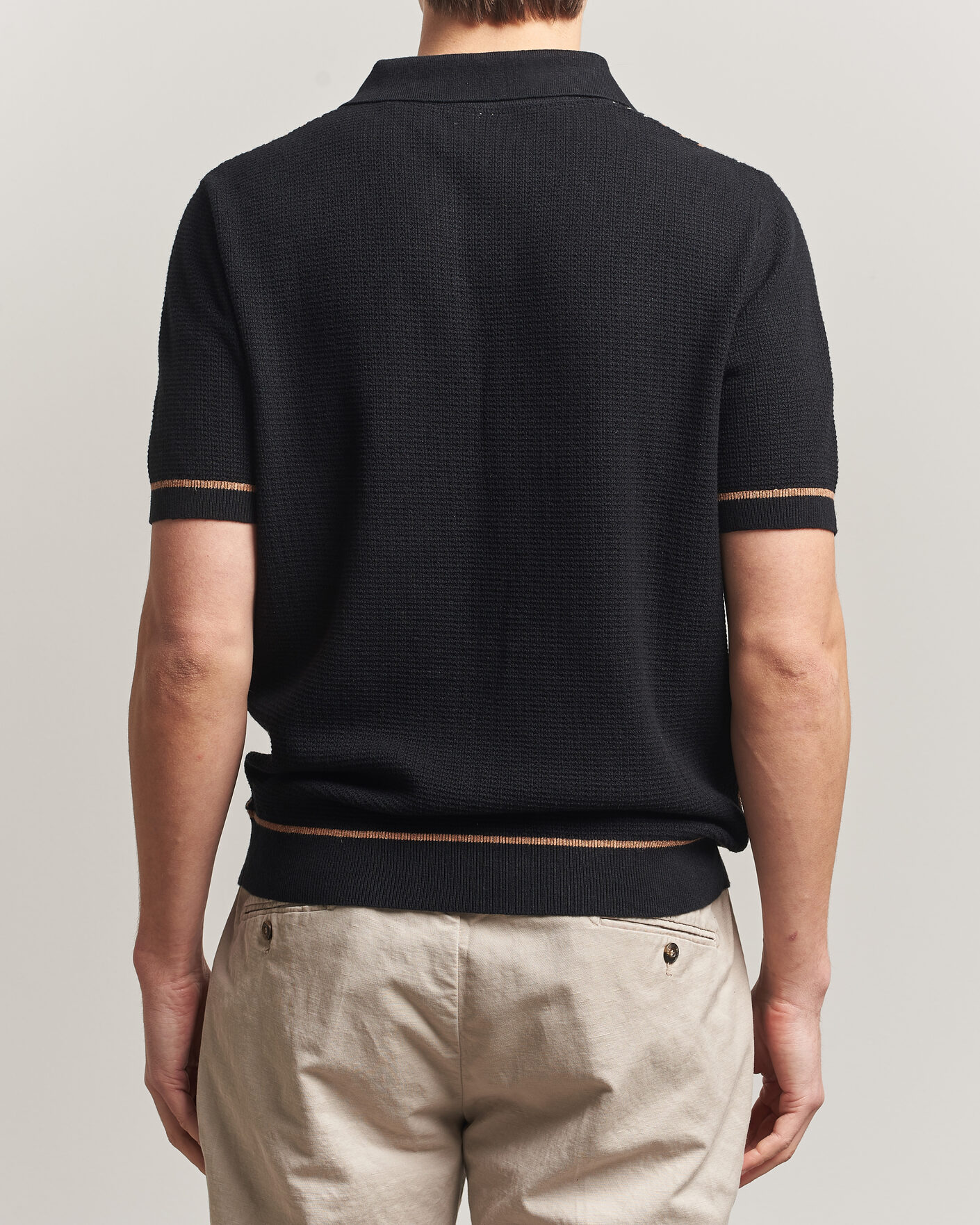 Heren | Polo's | Stenströms | Knitted Stripe Hemp/Cotton Polo Black