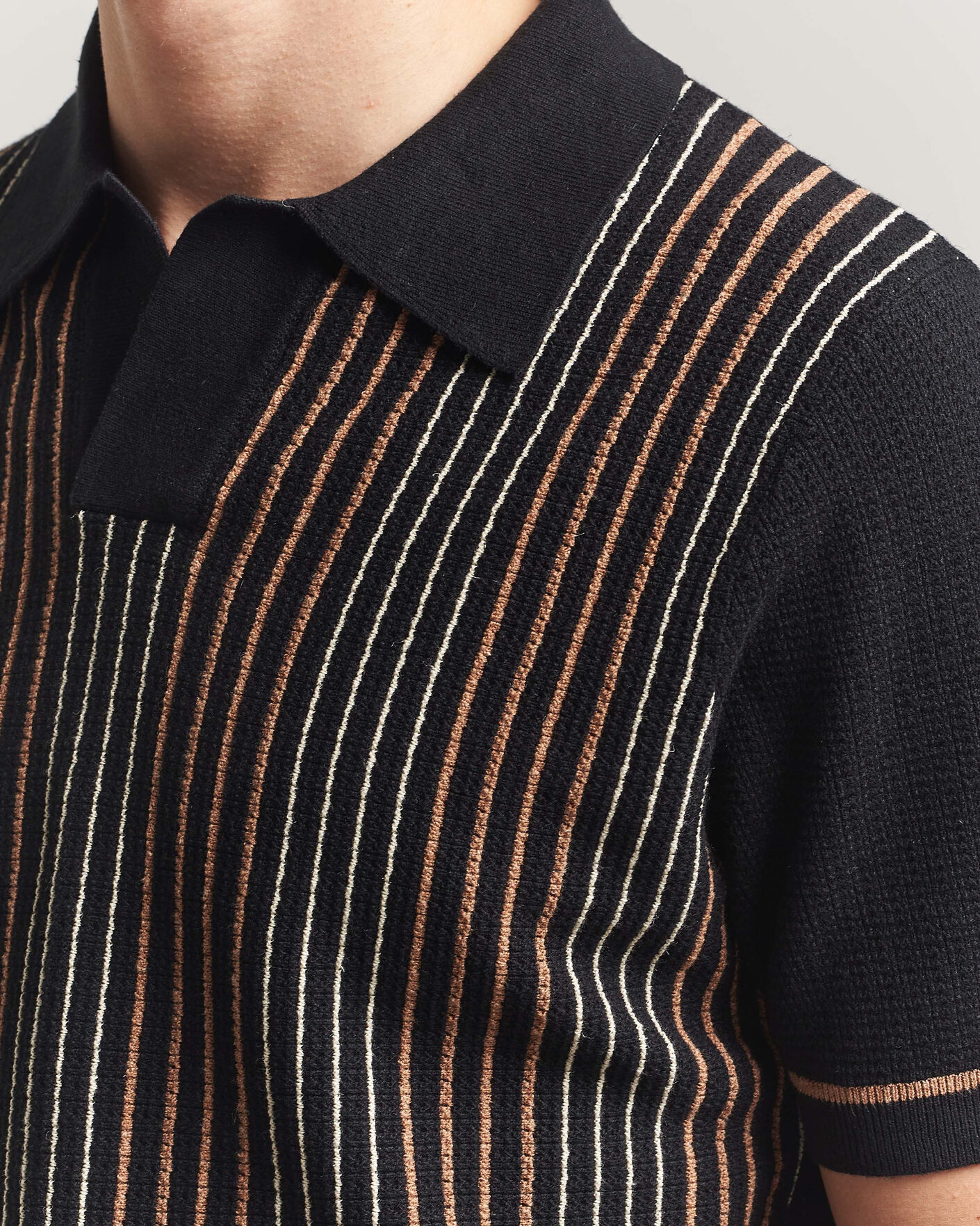 Heren | Polo's | Stenströms | Knitted Stripe Hemp/Cotton Polo Black