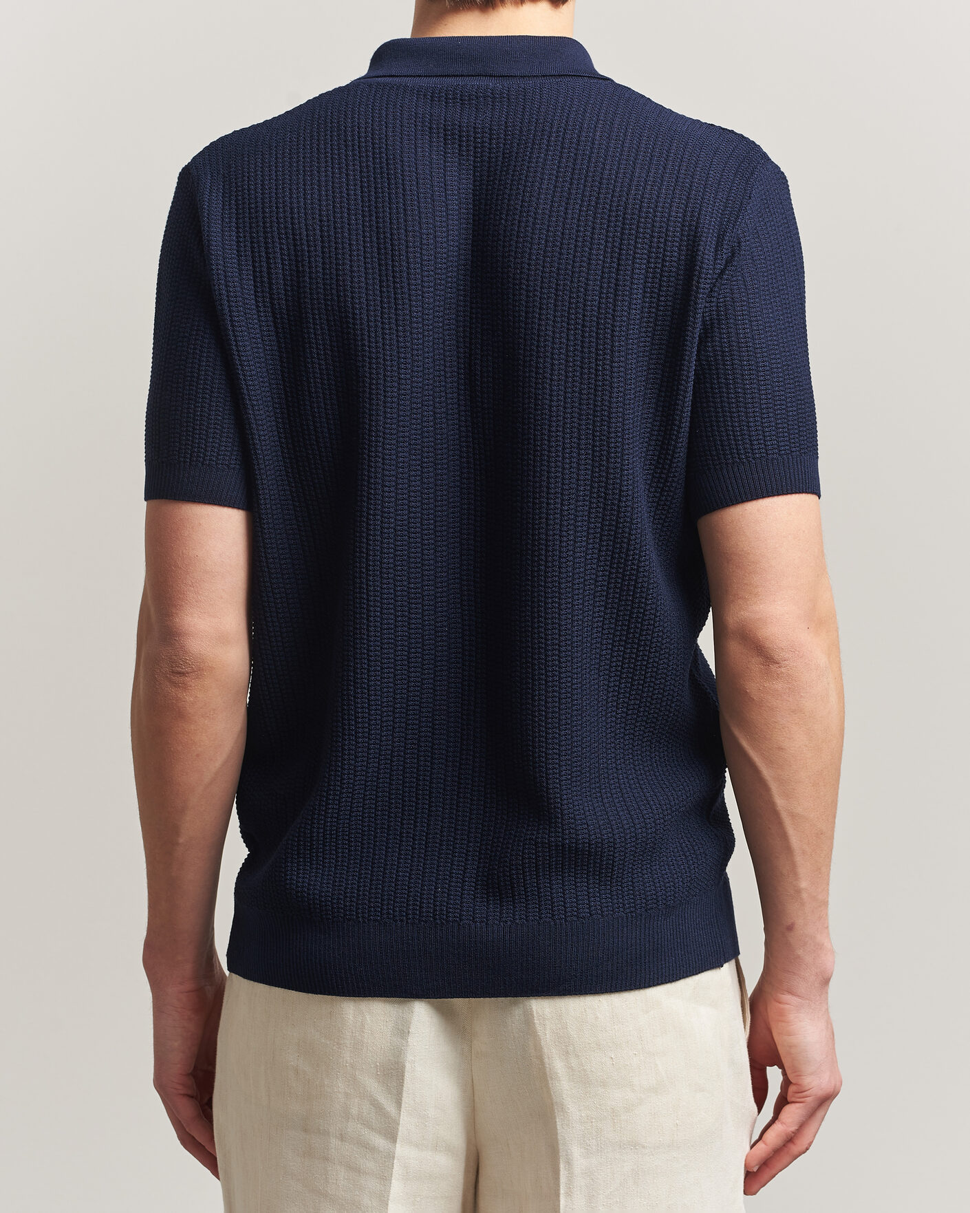 Heren | Polo's | Stenströms | Knitted Buttonthru Merino Polo Shirt Navy