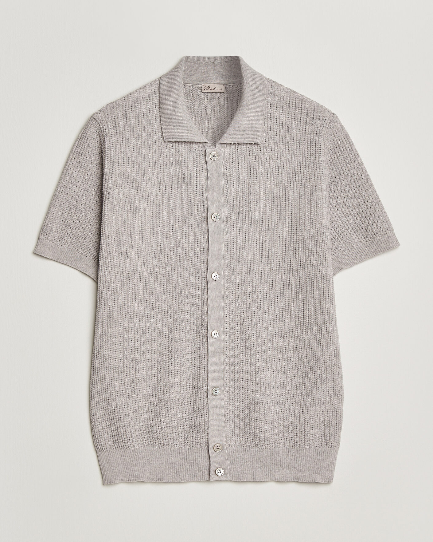 Heren | Polo's | Stenströms | Knitted Buttonthru Merino Polo Shirt Grey