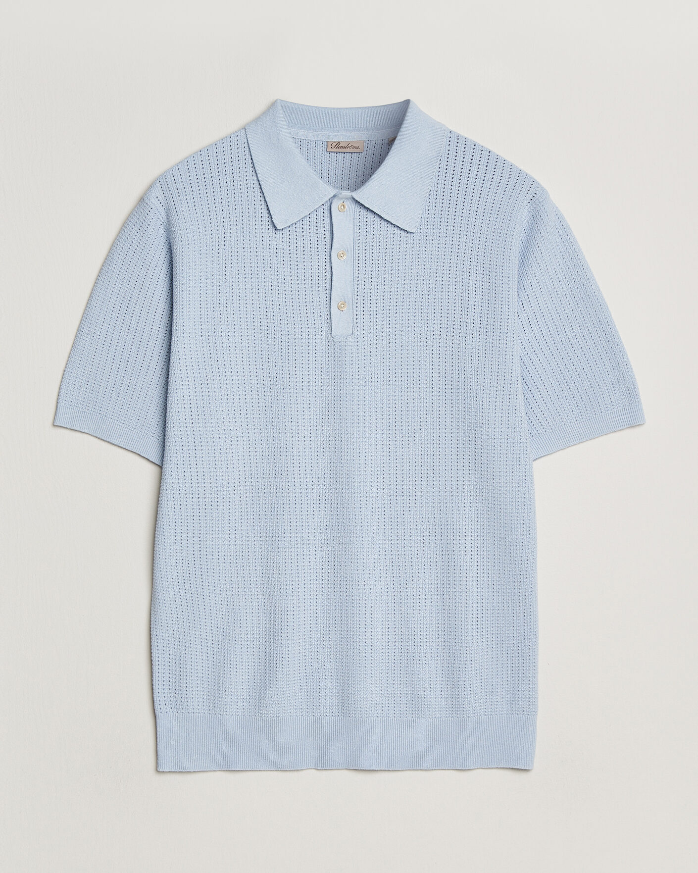 Heren | Polo's | Stenströms | Knitted Textured Cotton/Hemp Polo Light Blue