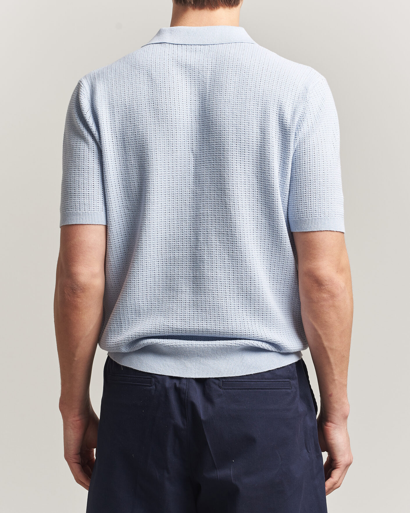 Heren | Polo's | Stenströms | Knitted Textured Cotton/Hemp Polo Light Blue