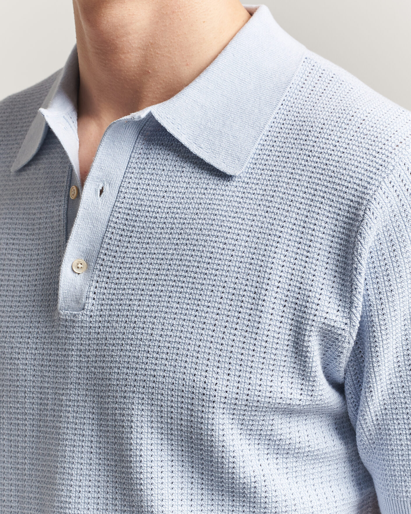 Heren | Polo's | Stenströms | Knitted Textured Cotton/Hemp Polo Light Blue