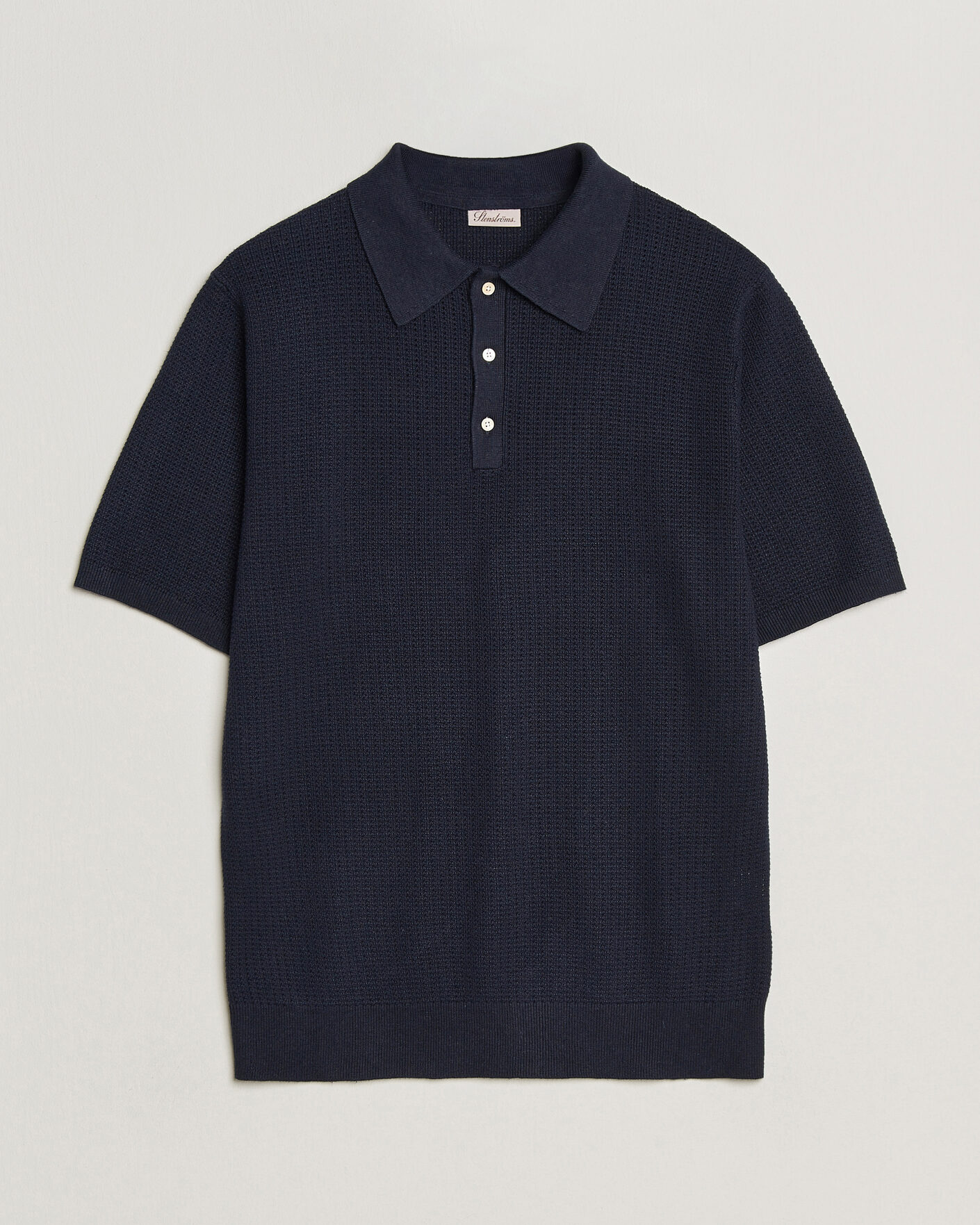 Heren | Polo's | Stenströms | Knitted Textured Cotton/Hemp Polo Navy