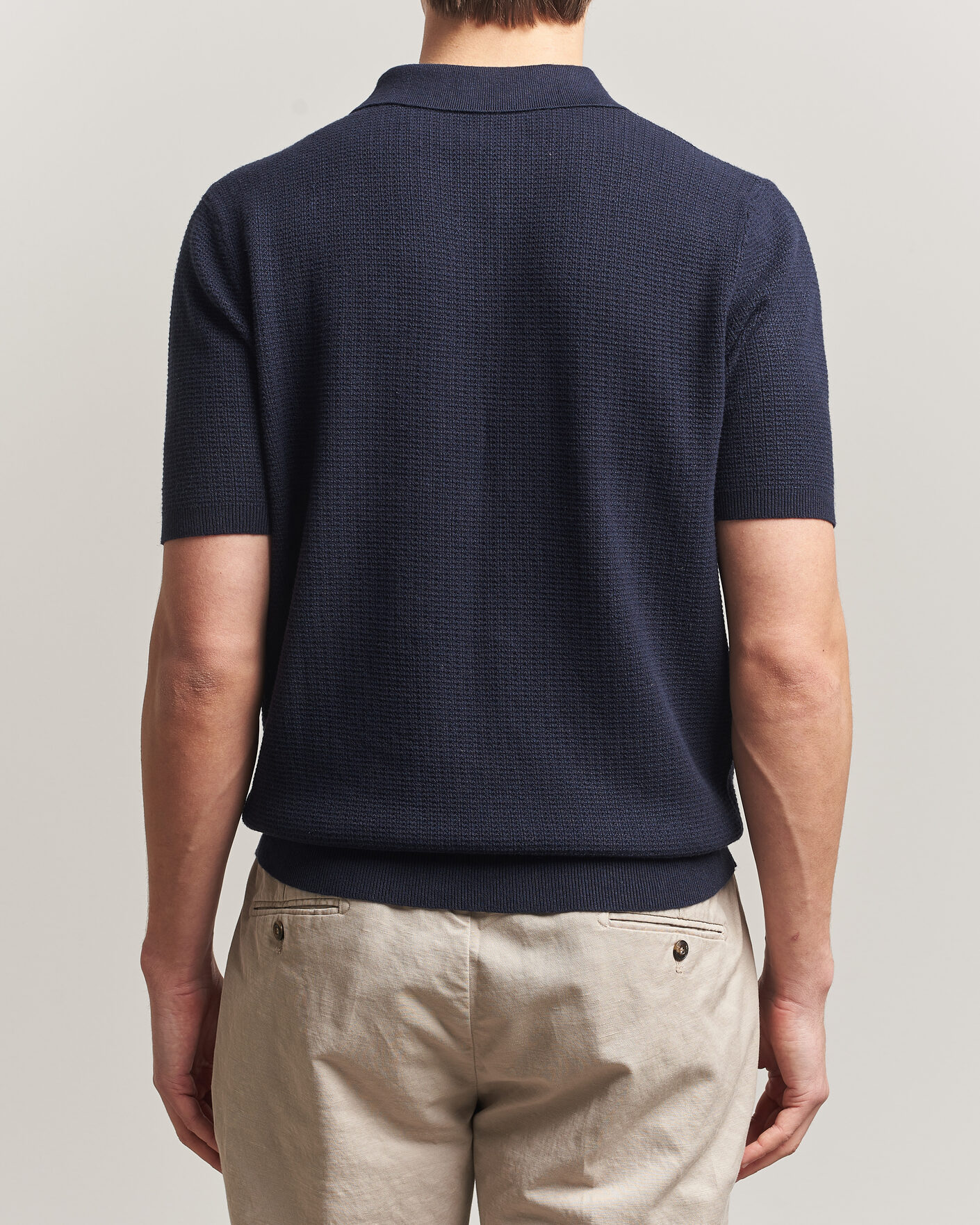 Heren | Polo's | Stenströms | Knitted Textured Cotton/Hemp Polo Navy