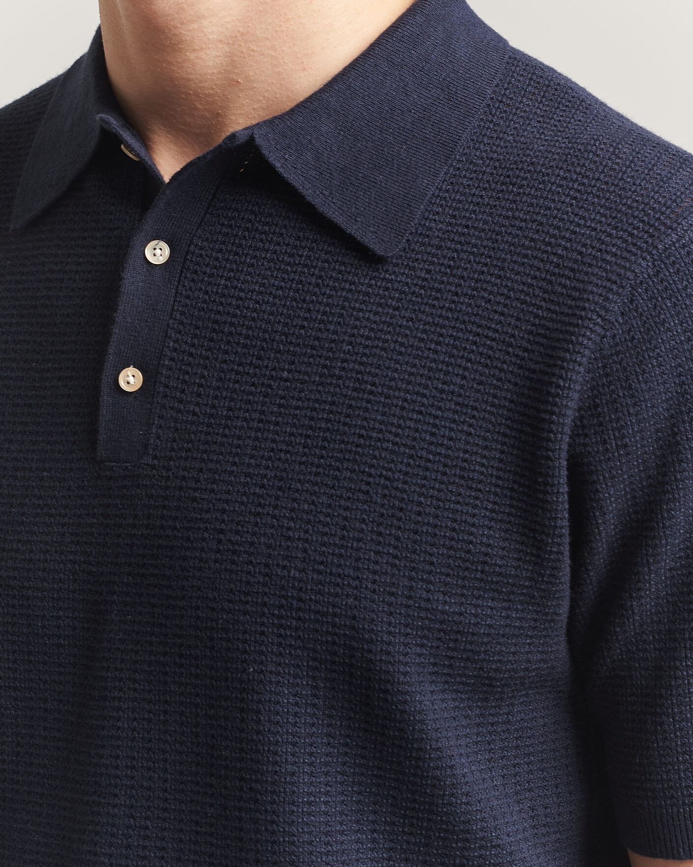 Heren | Polo's | Stenströms | Knitted Textured Cotton/Hemp Polo Navy
