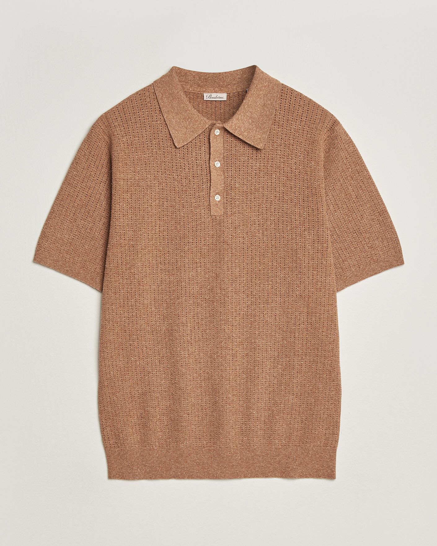 Heren | Polo's | Stenströms | Knitted Textured Cotton/Hemp Polo Light Brown
