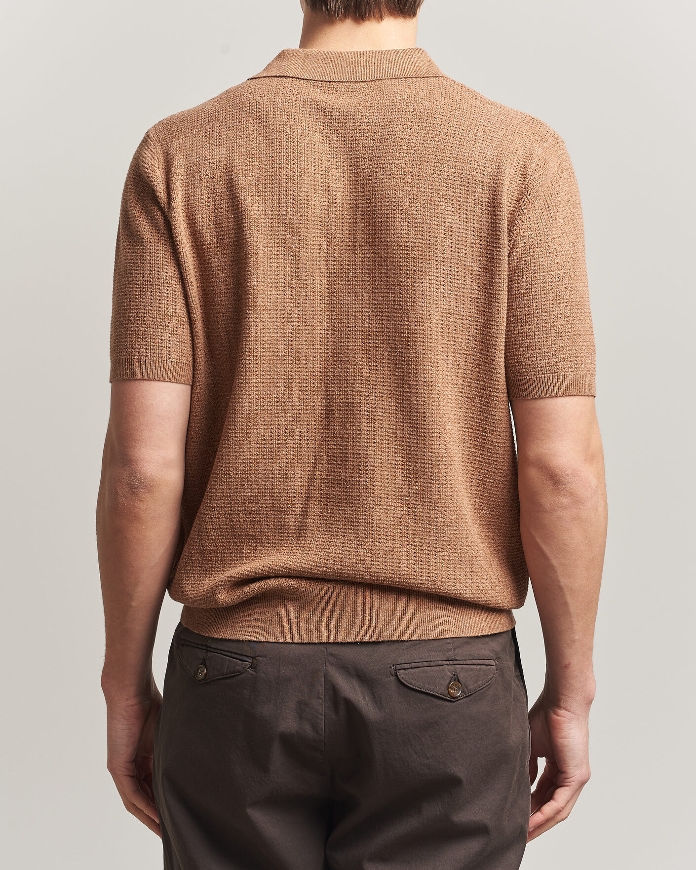 Heren | Polo's | Stenströms | Knitted Textured Cotton/Hemp Polo Light Brown