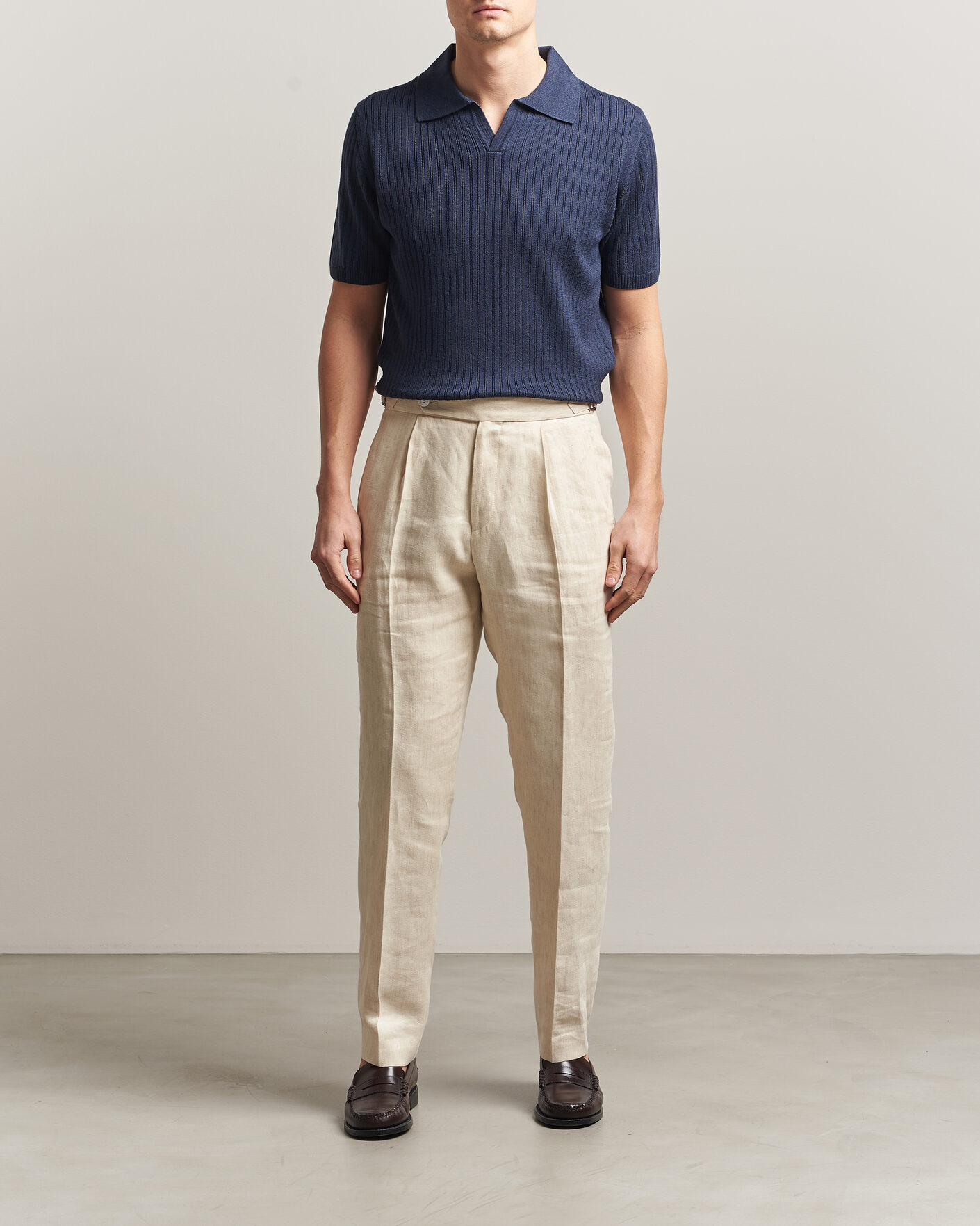 Heren | Polo's | Stenströms | Linen/Merino Structured Polo Navy