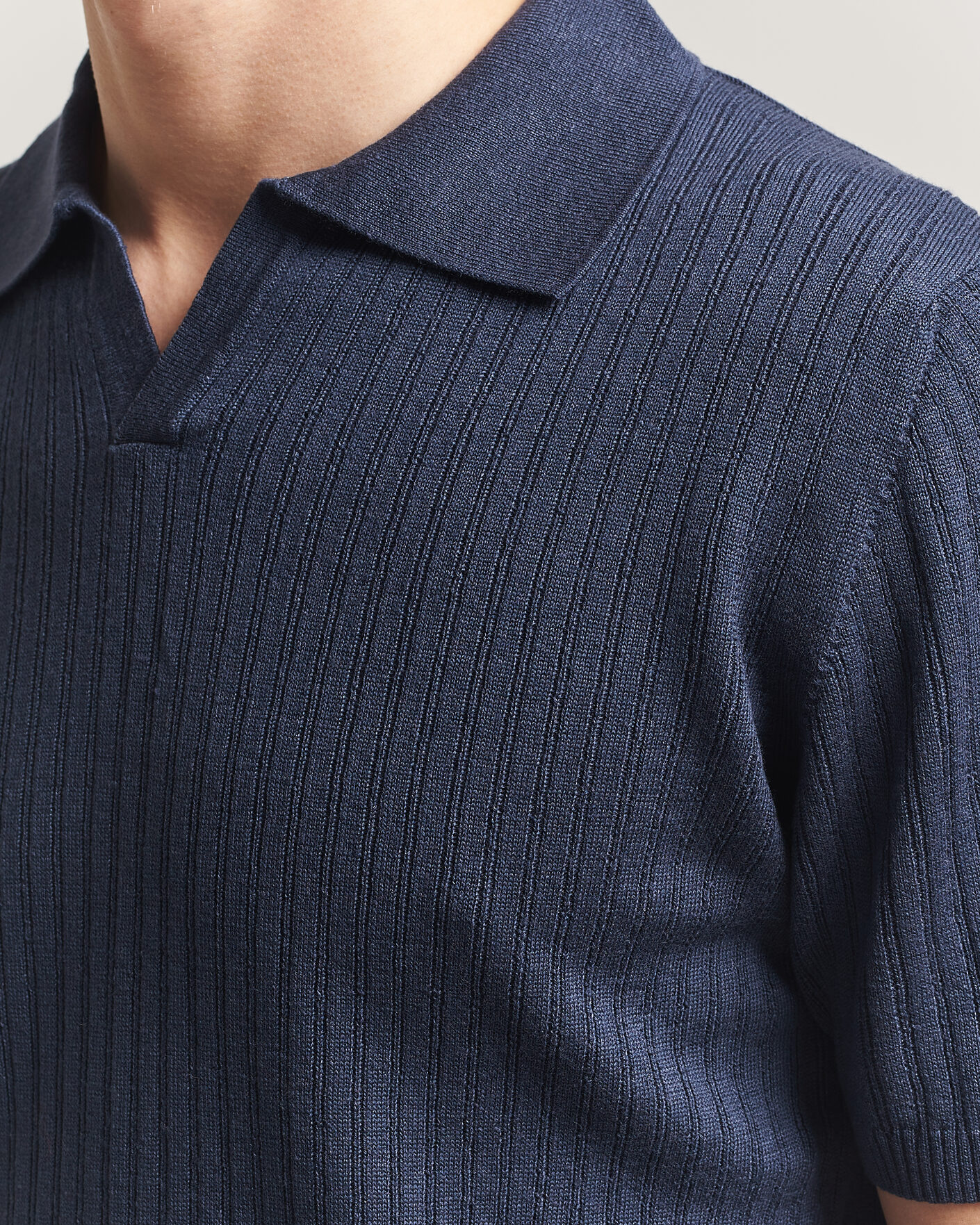 Heren | Polo's | Stenströms | Linen/Merino Structured Polo Navy