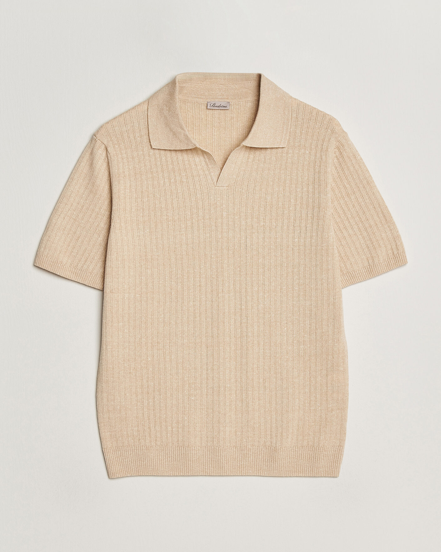 Heren | Polo's | Stenströms | Linen/Merino Structured Polo Beige