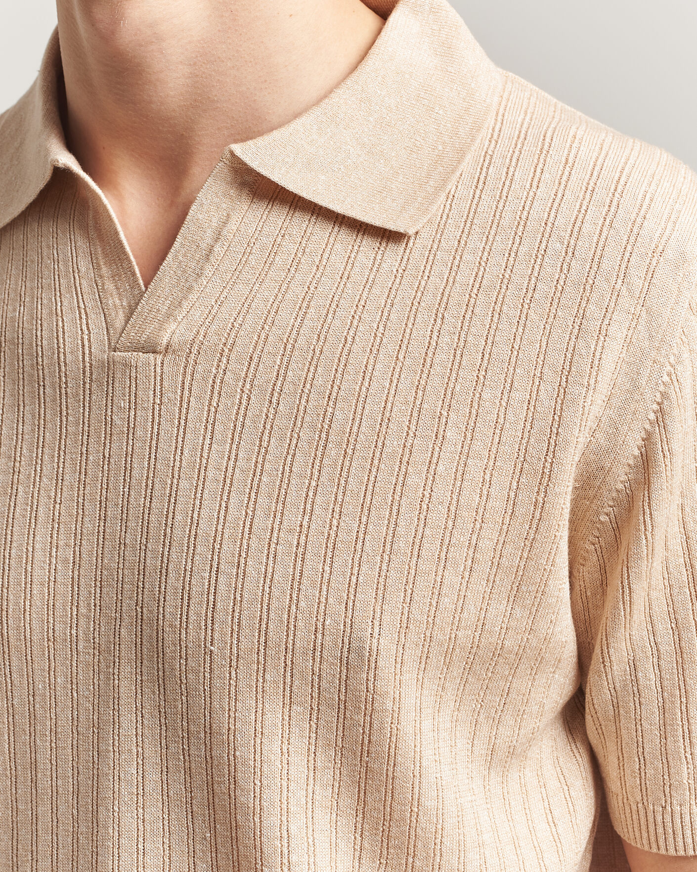 Heren | Polo's | Stenströms | Linen/Merino Structured Polo Beige