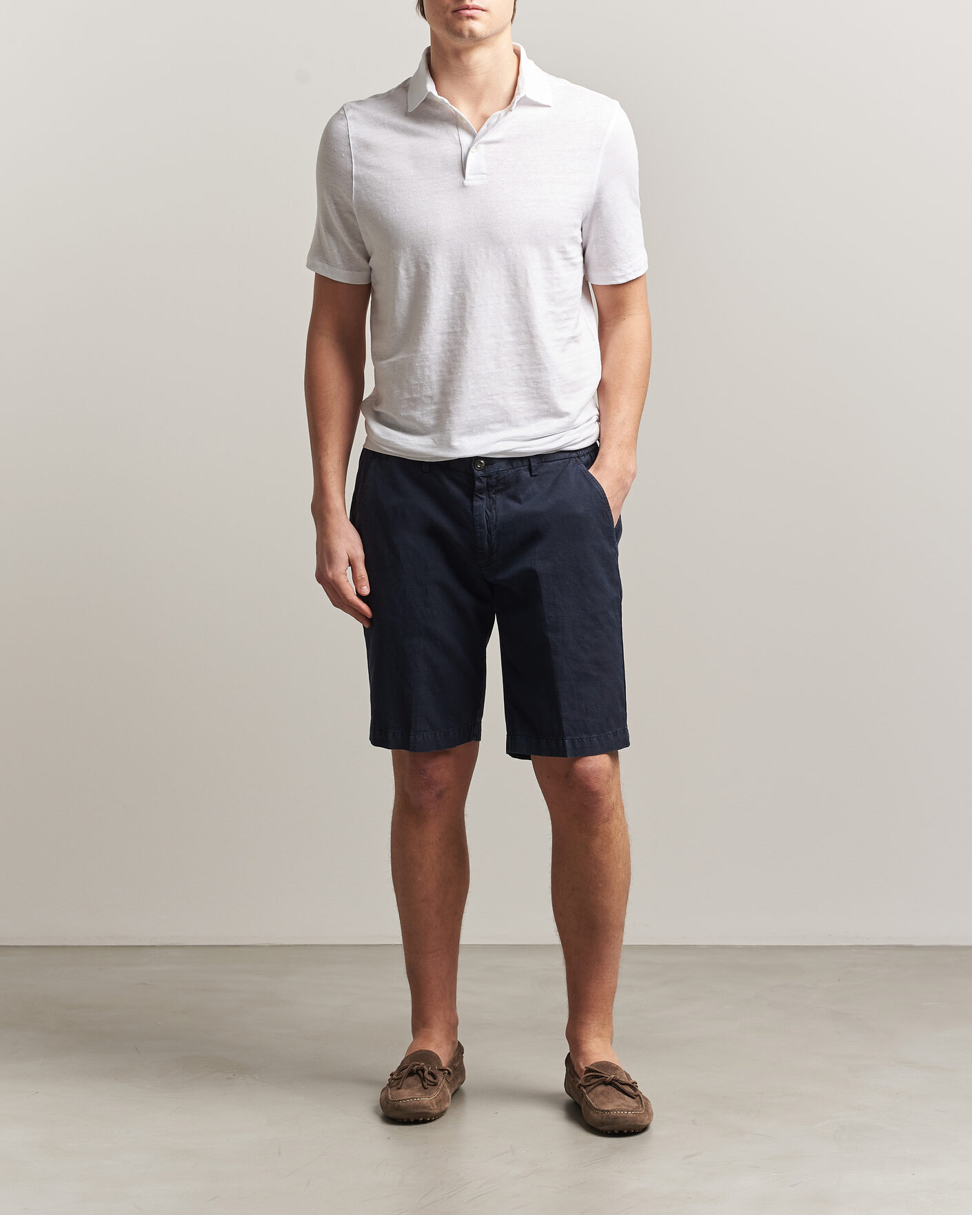Heren | Polo's | Stenströms | Linen Polo Shirt White