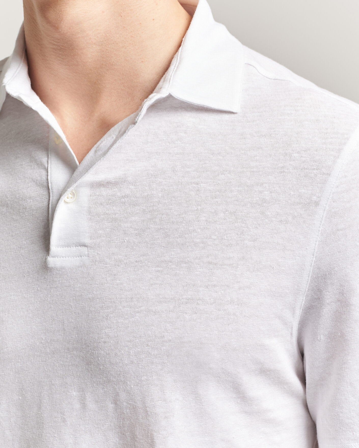 Heren | Polo's | Stenströms | Linen Polo Shirt White