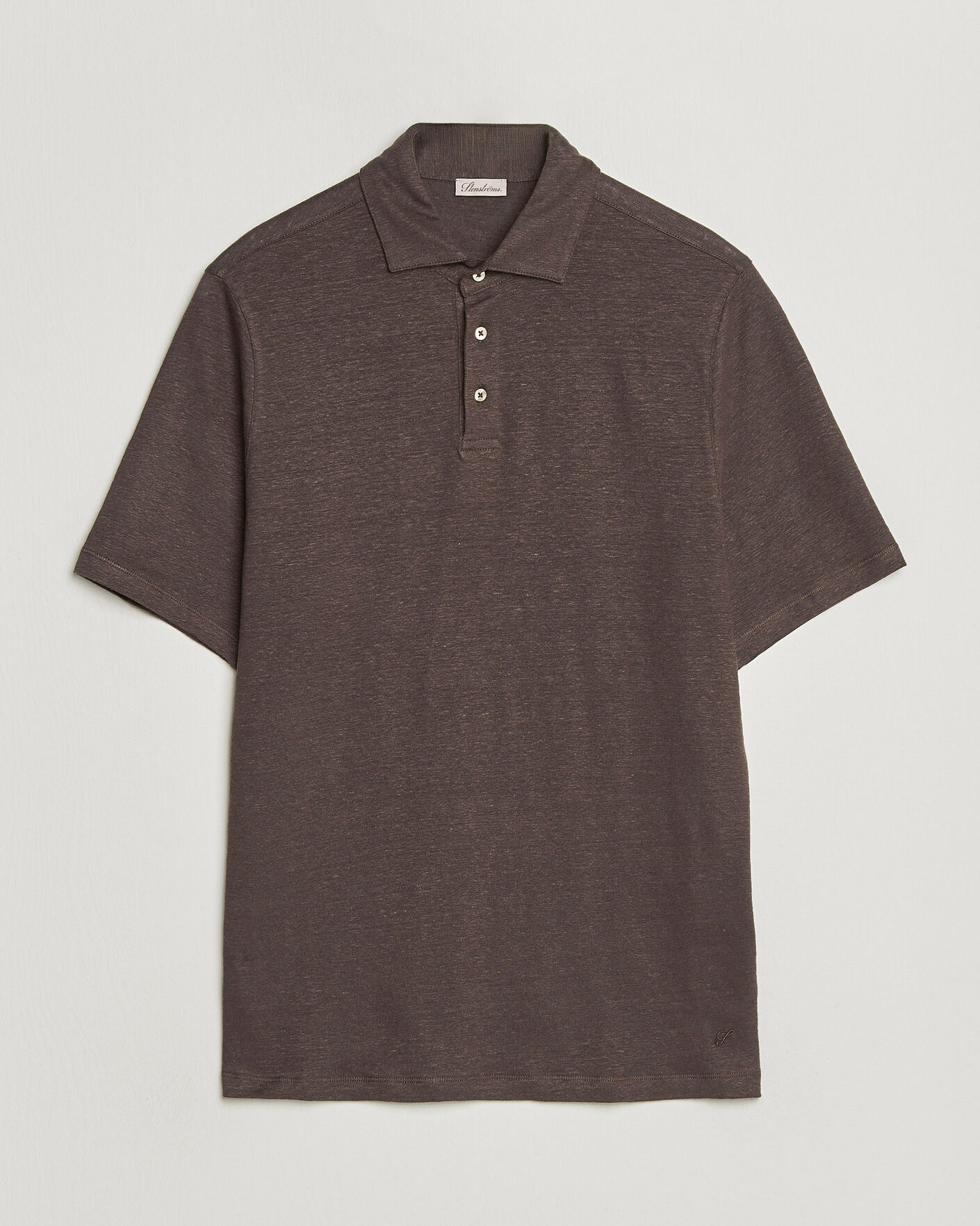 Heren | Polo's | Stenströms | Linen Polo Shirt Dark Brown