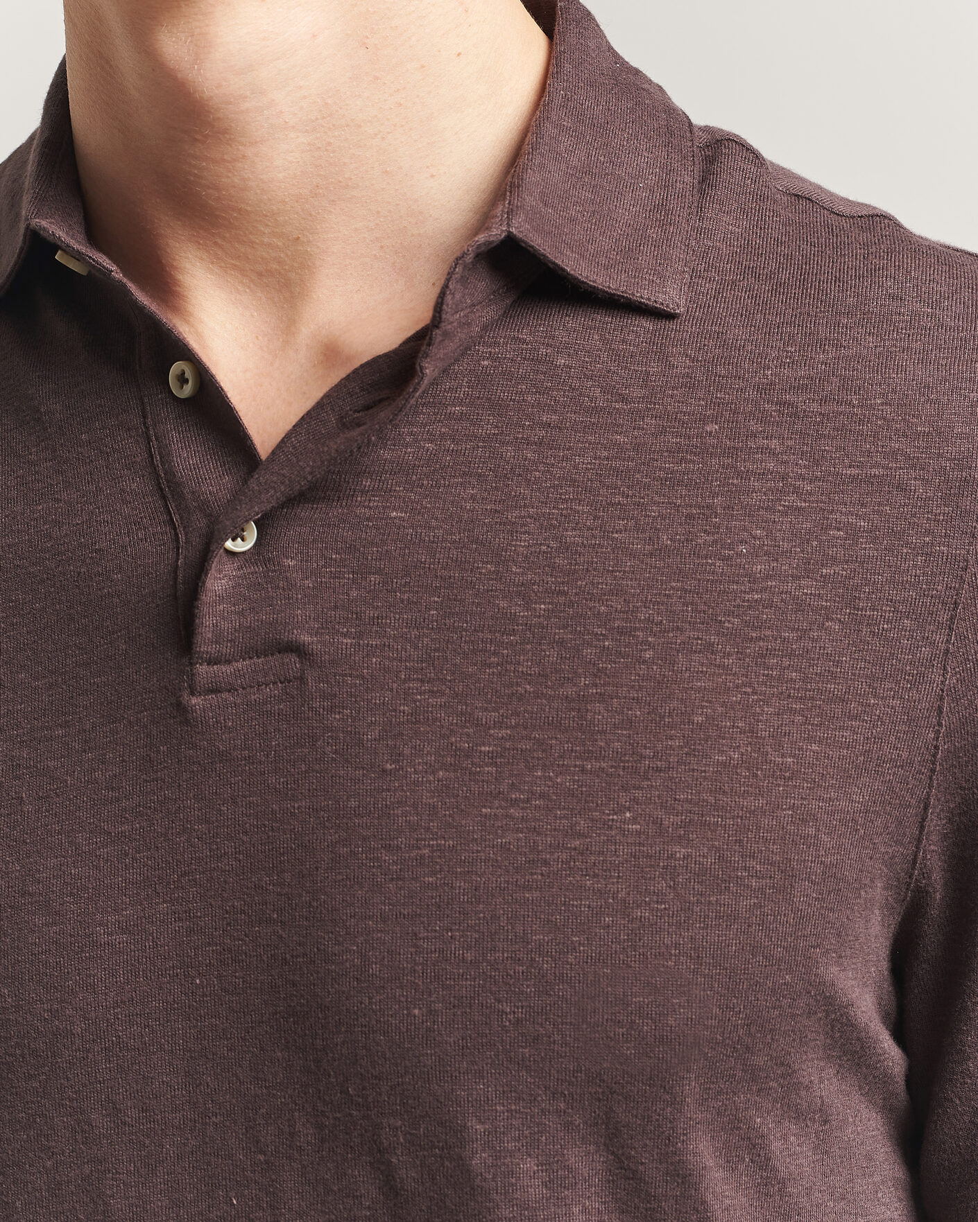 Heren | Polo's | Stenströms | Linen Polo Shirt Dark Brown