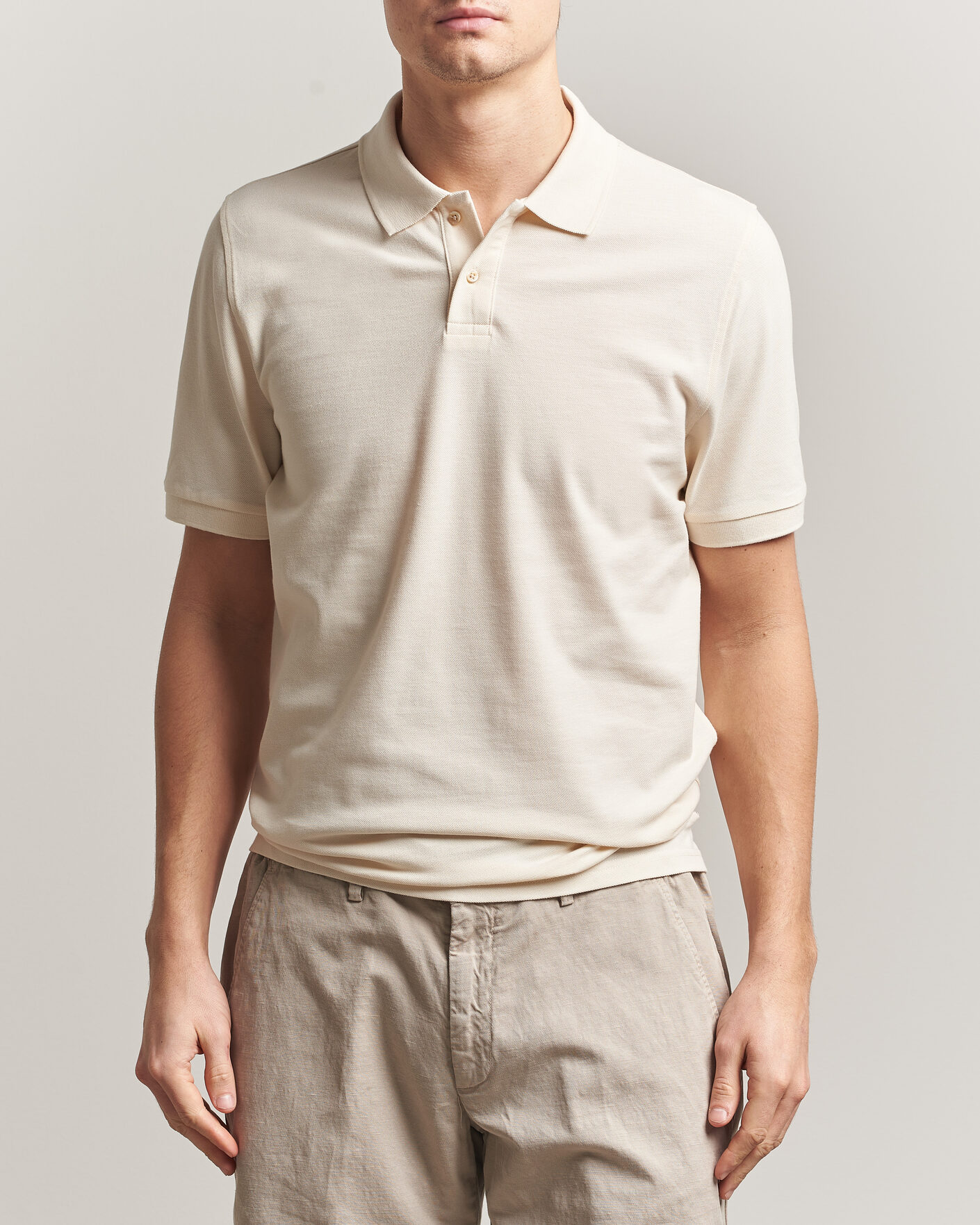 Heren | Polo's | Stenströms | Organic Cotton Piquet Polo Shirt Beige
