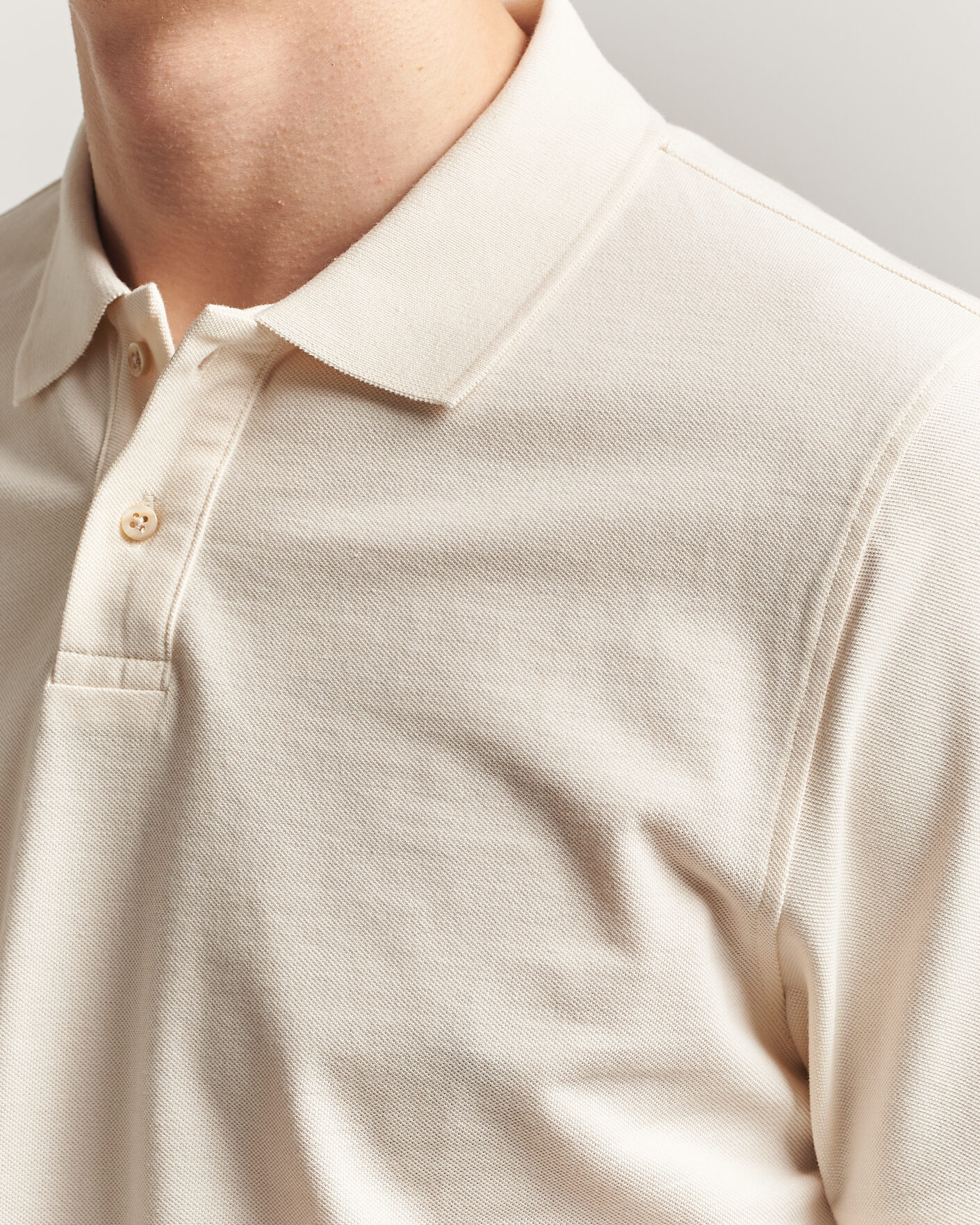 Heren | Polo's | Stenströms | Organic Cotton Piquet Polo Shirt Beige