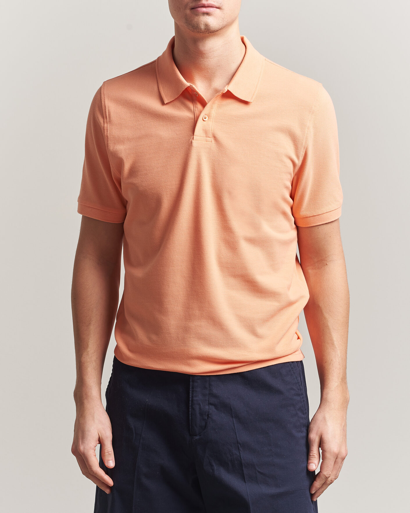 Heren | Polo's | Stenströms | Organic Cotton Piquet Polo Shirt Mandarin
