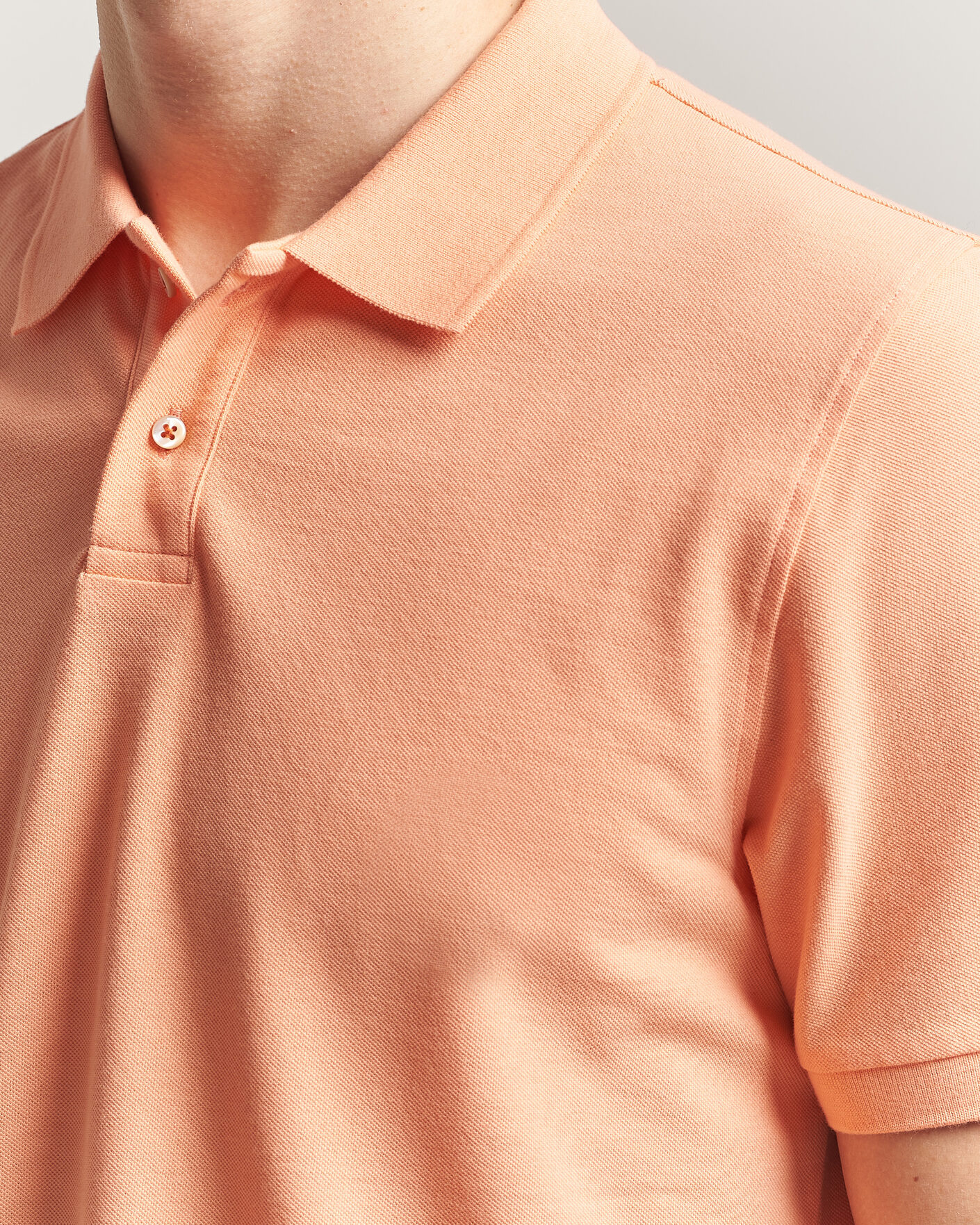 Heren | Polo's | Stenströms | Organic Cotton Piquet Polo Shirt Mandarin