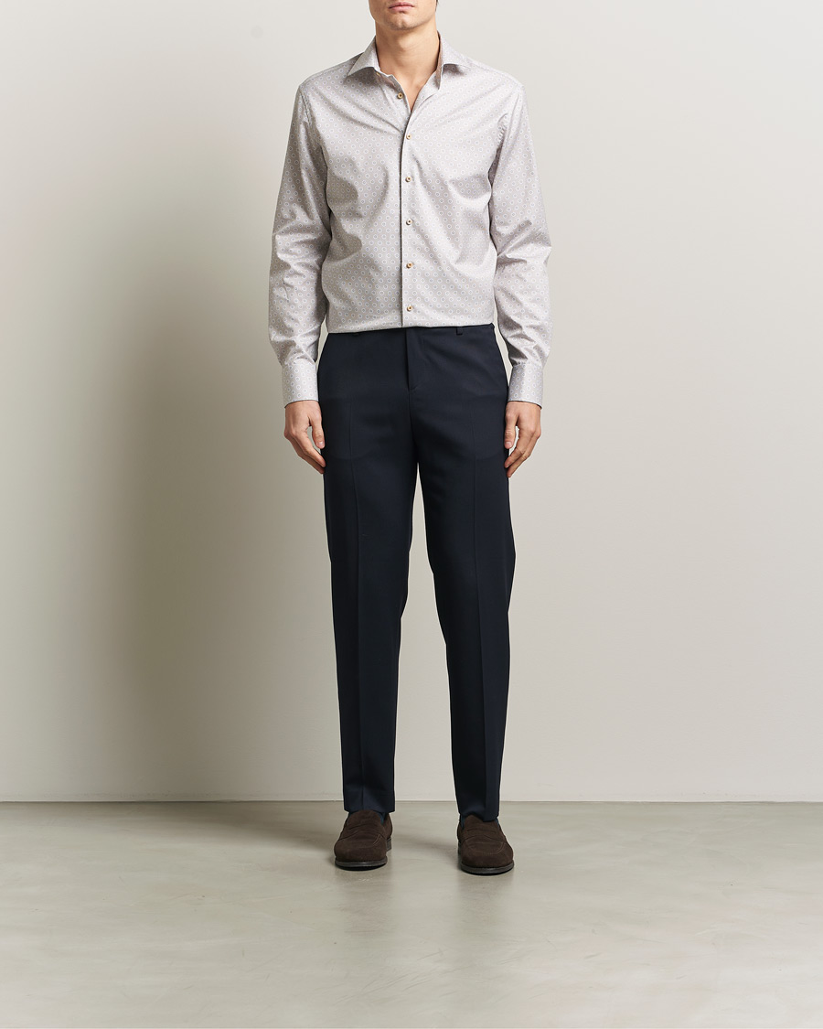 Heren | Overhemden | Stenströms | Regular Fit Printed Cotton Twill Shirt Light Brown