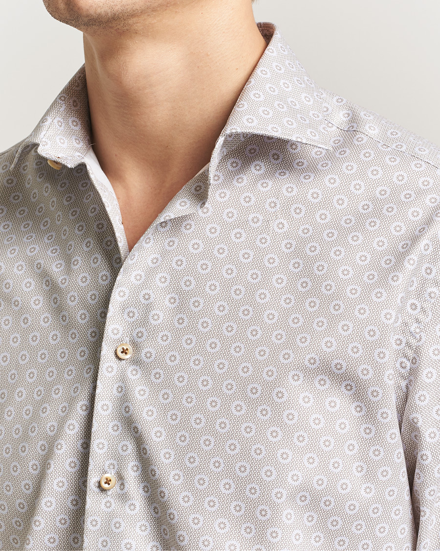 Heren | Overhemden | Stenströms | Regular Fit Printed Cotton Twill Shirt Light Brown