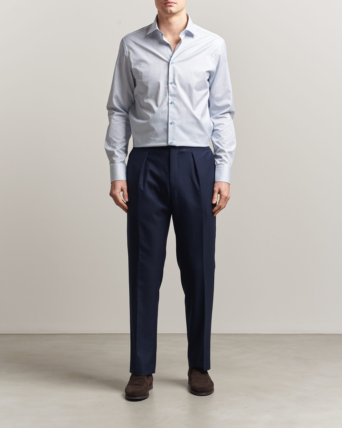 Heren | Overhemden | Stenströms | Regular Fit Micro Printed Twill Shirt Light Blue