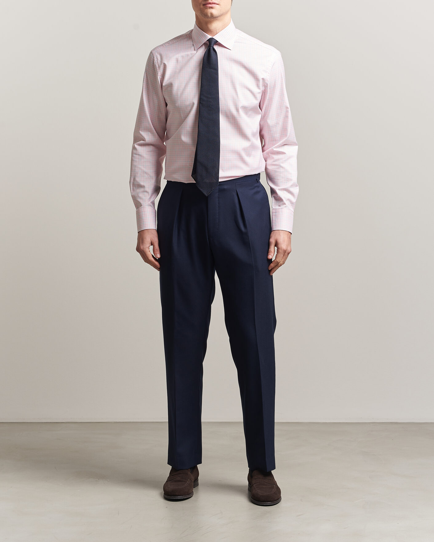 Heren | Overhemden | Stenströms | Regular Fit Over Check Cotton Shirt Pink