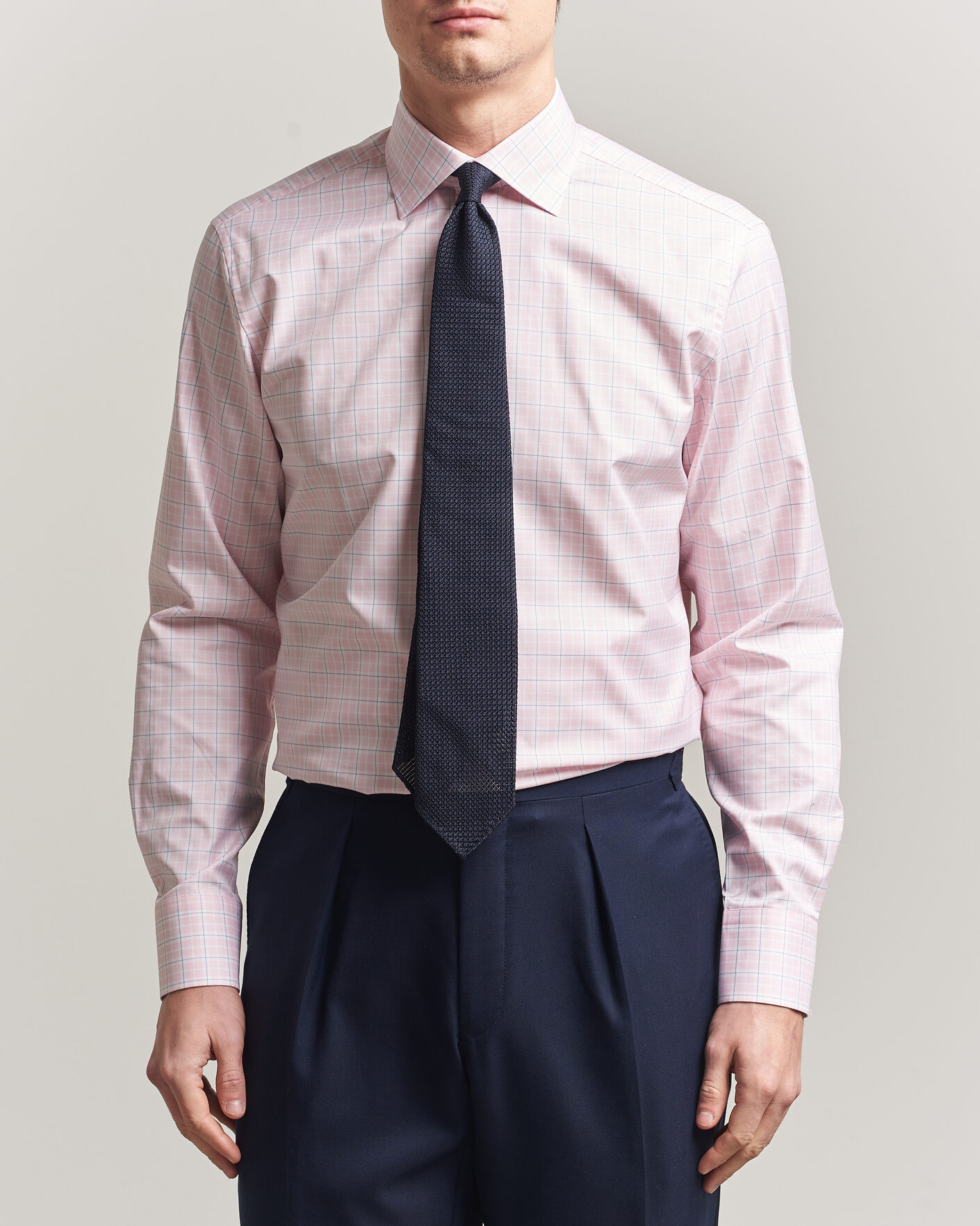 Heren | Overhemden | Stenströms | Regular Fit Over Check Cotton Shirt Pink