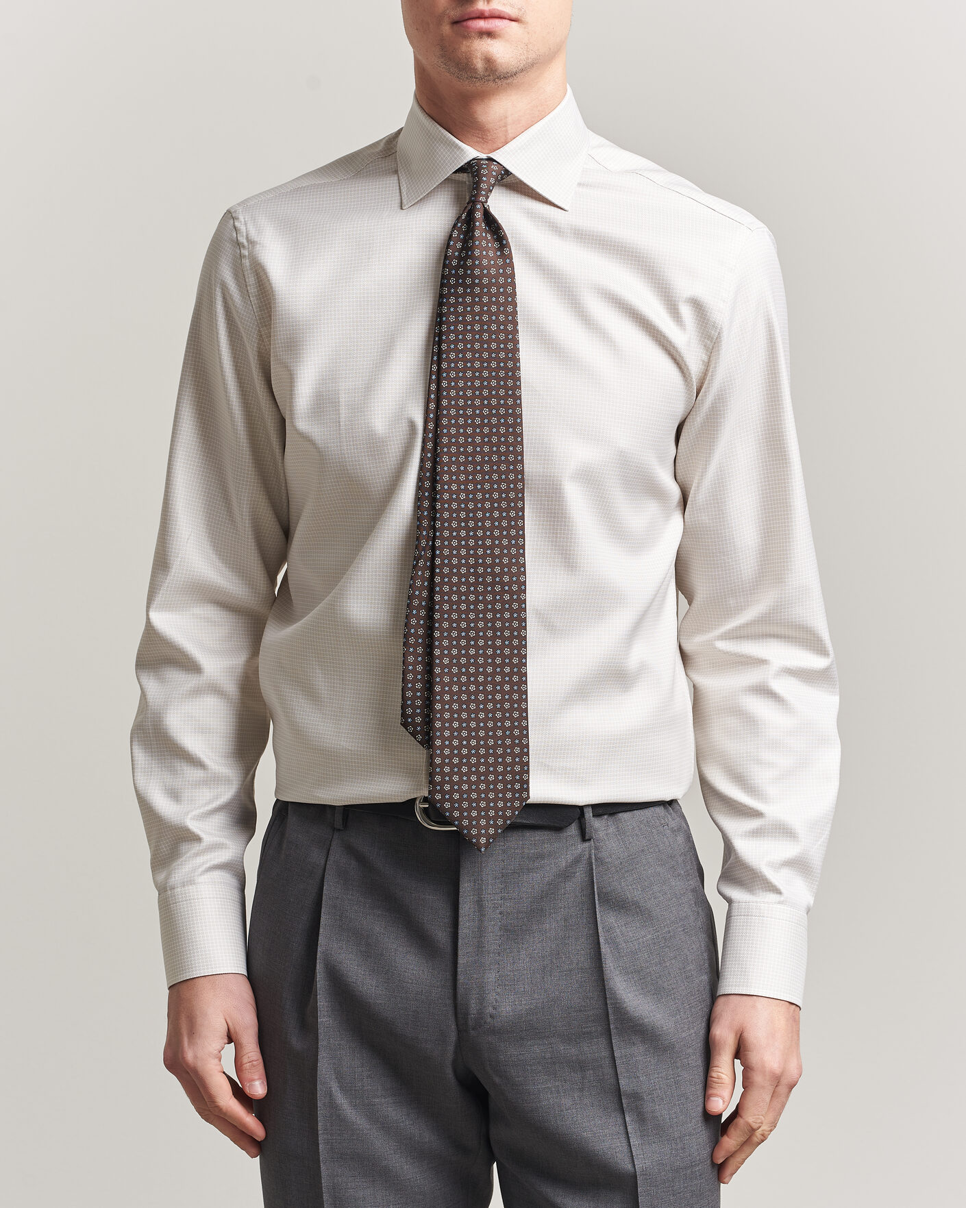 Heren | Overhemden | Stenströms | Regular Fit Micro Structure Shirt Beige