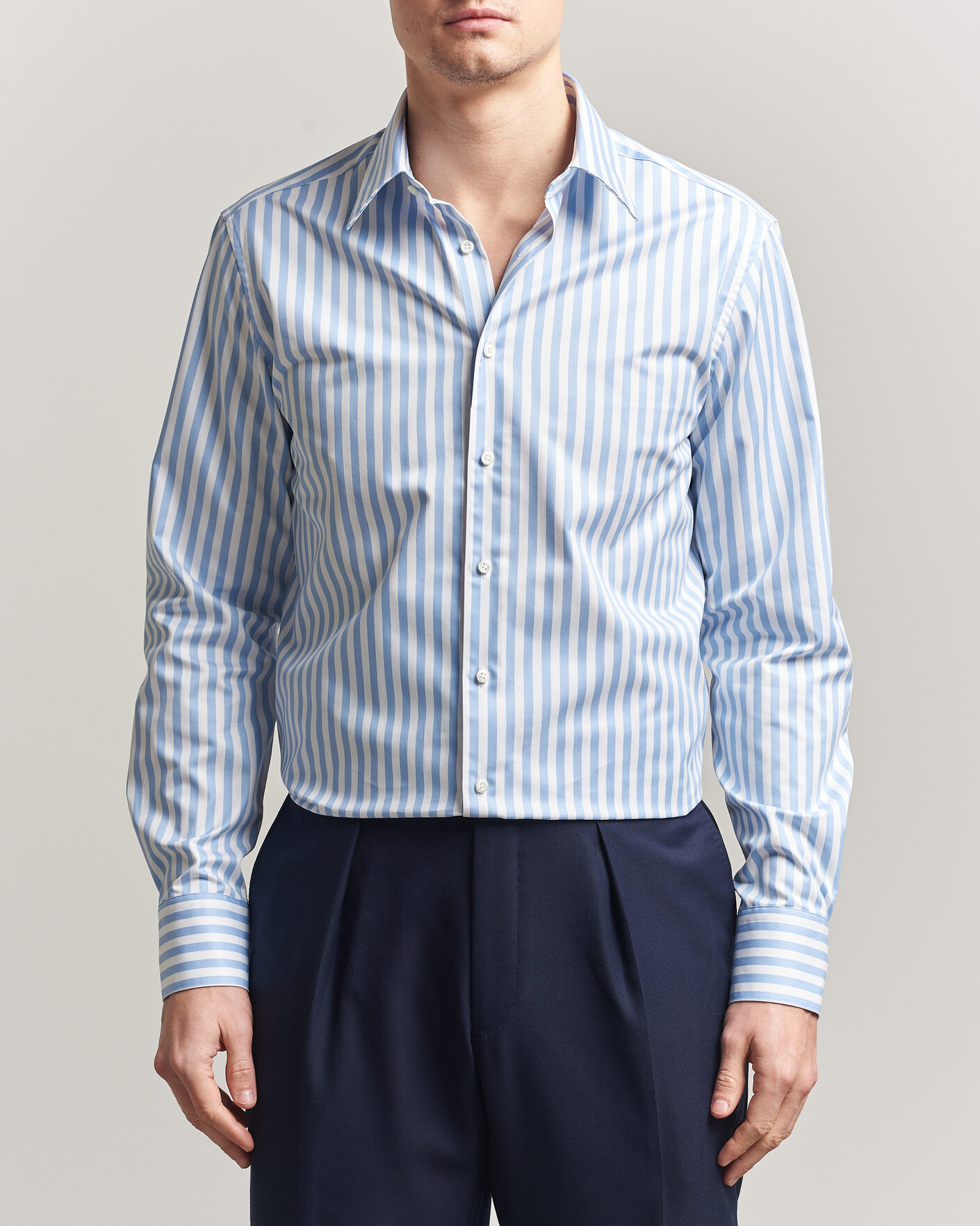 Heren | Overhemden | Stenströms | Regular Fit Striped Pointed Collar Shirt Blue