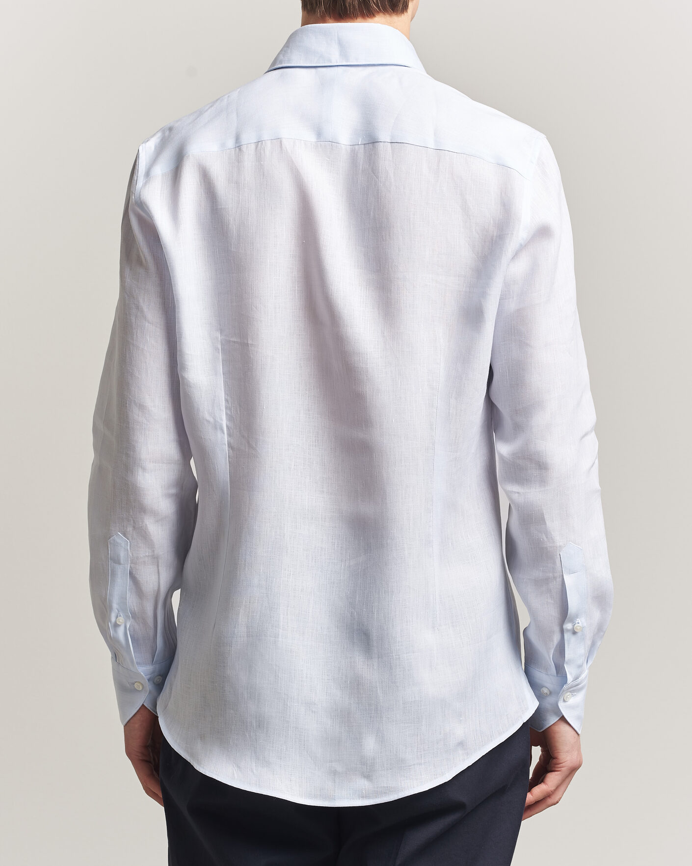 Heren | Overhemden | Stenströms | 1899 Linen One Piece Collar Shirt Light Blue