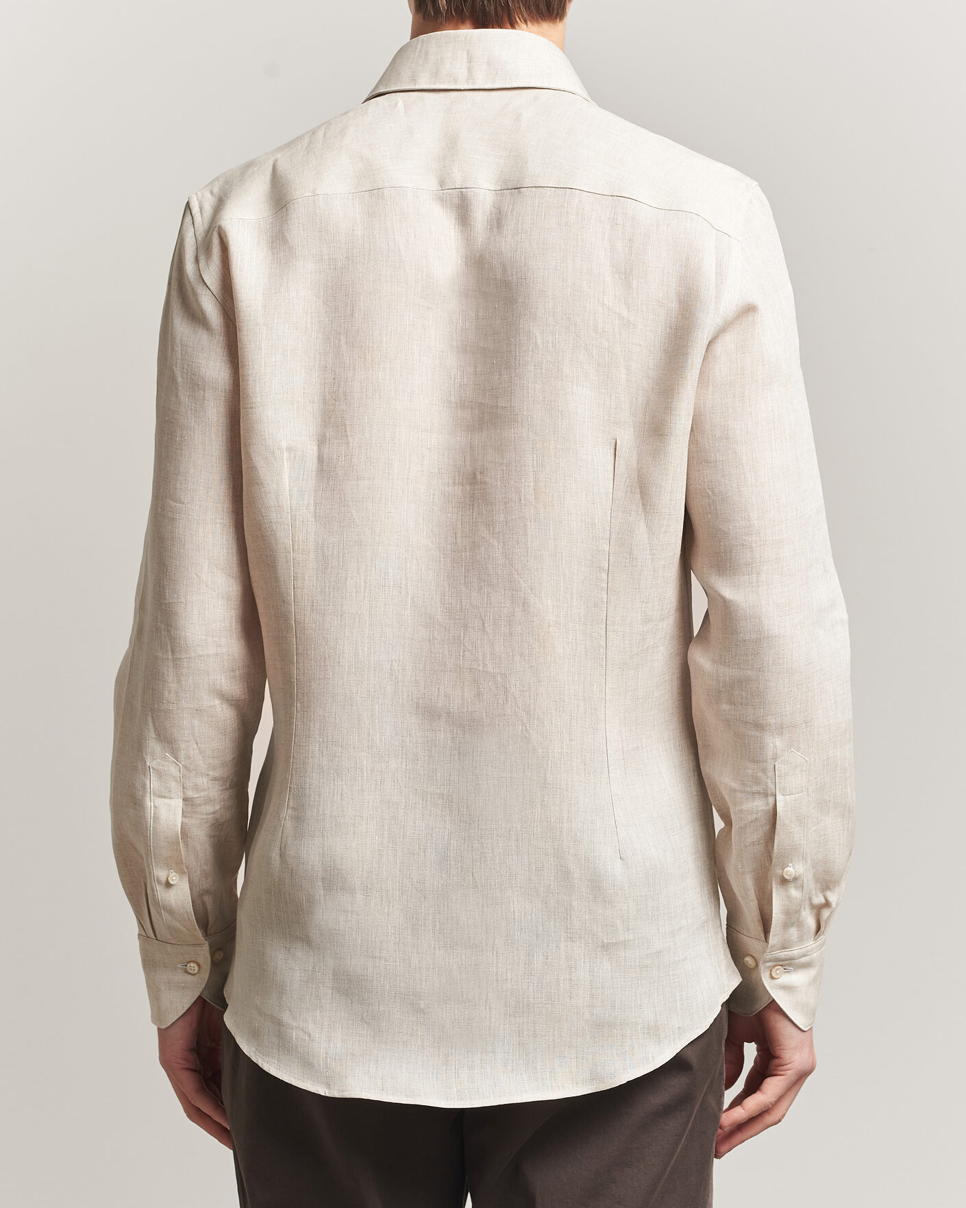 Heren | Overhemden | Stenströms | 1899 Linen One Piece Collar Shirt Beige