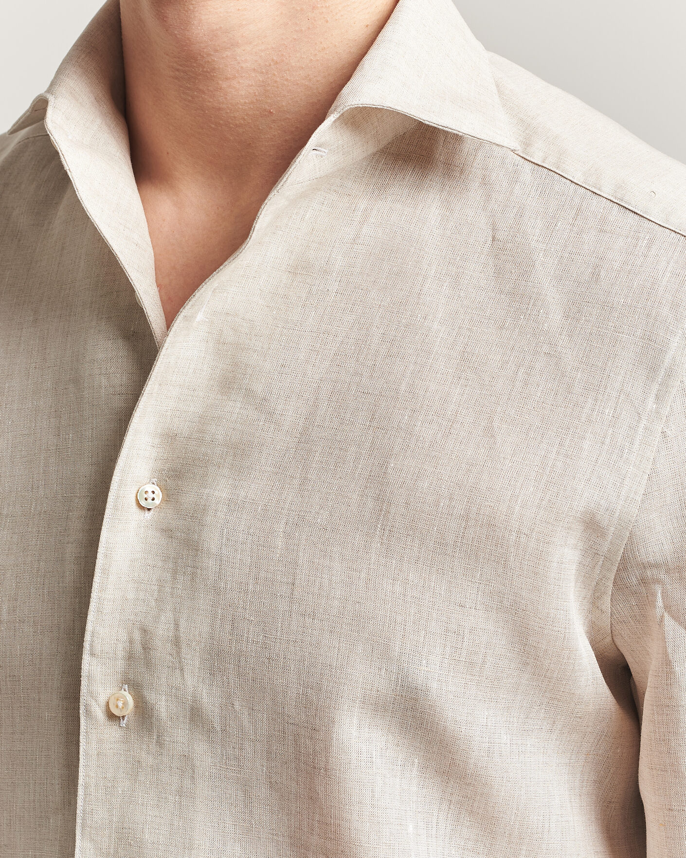 Heren | Overhemden | Stenströms | 1899 Linen One Piece Collar Shirt Beige