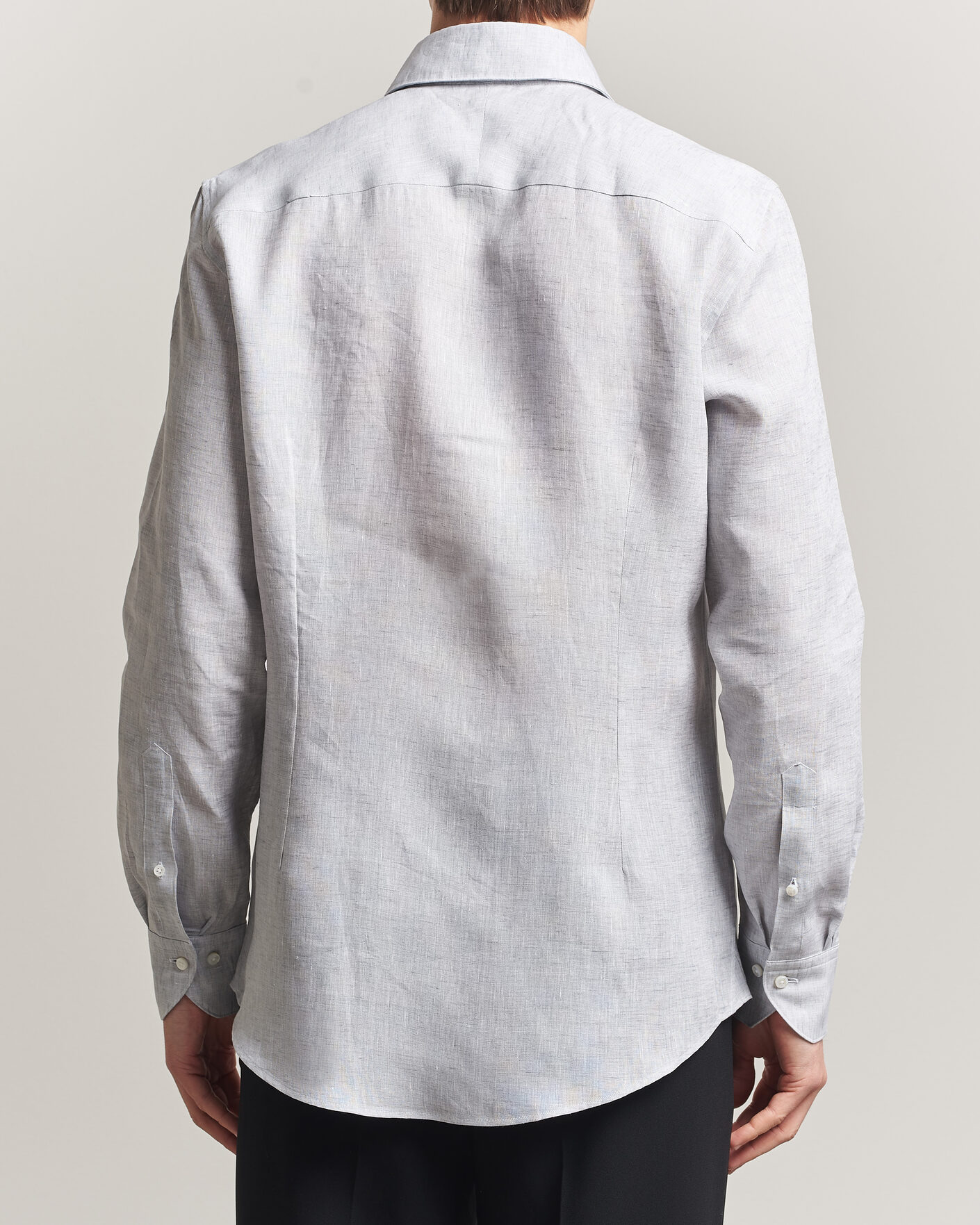 Heren | Overhemden | Stenströms | 1899 Linen One Piece Collar Shirt Grey
