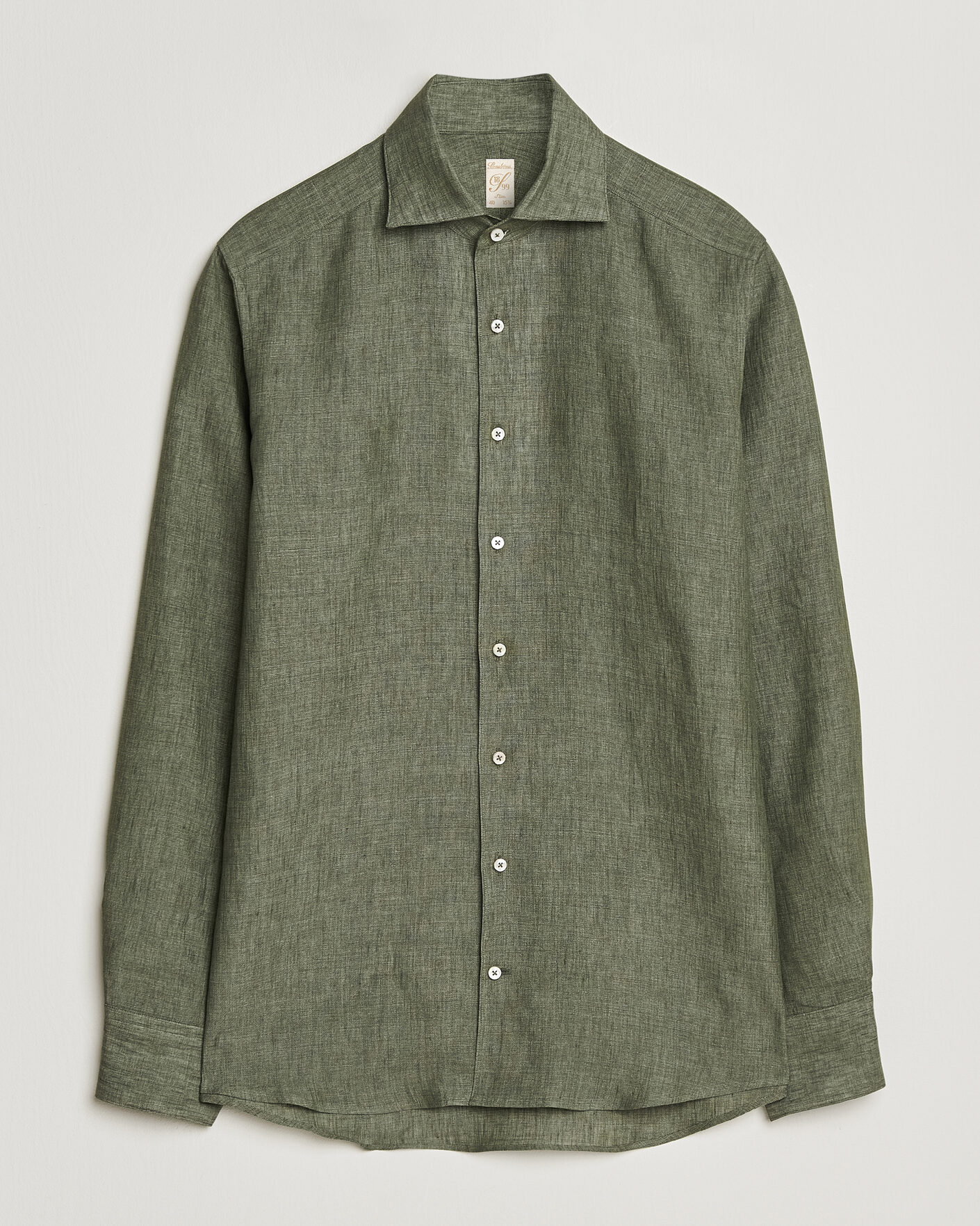 Heren | Overhemden | Stenströms | 1899 Linen One Piece Collar Shirt Olive