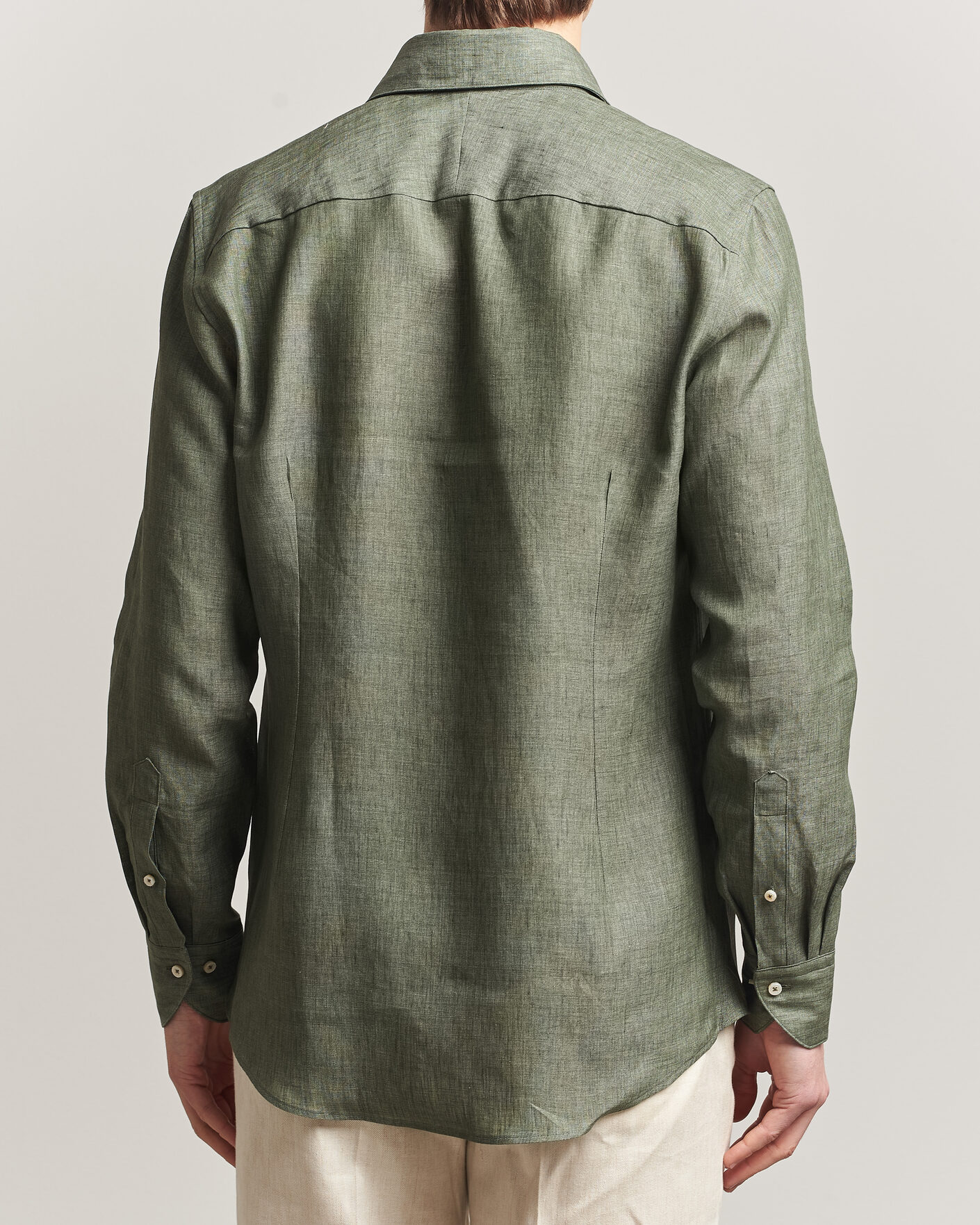 Heren | Overhemden | Stenströms | 1899 Linen One Piece Collar Shirt Olive