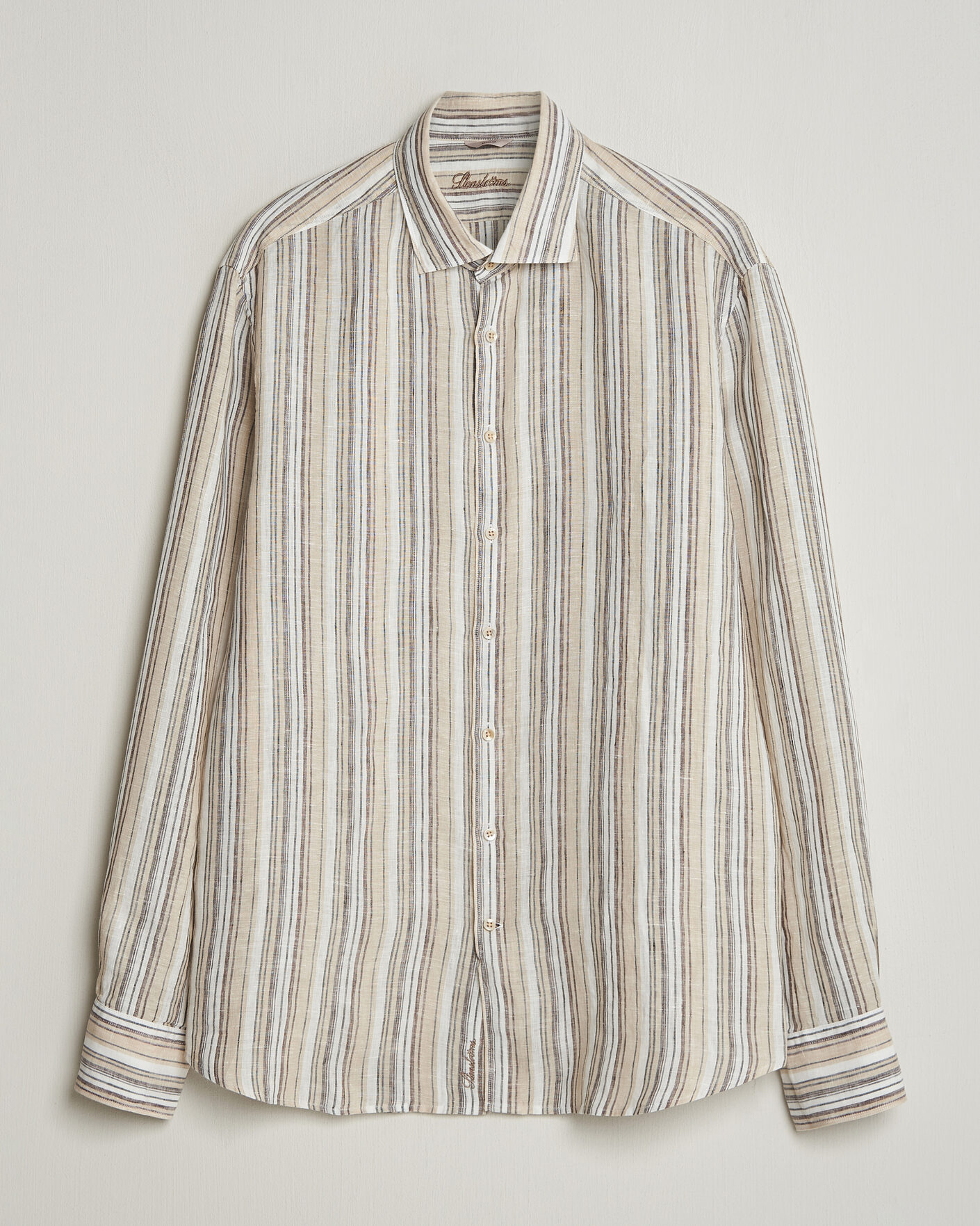 Heren | Overhemden | Stenströms | Regular Fit Multi Striped Linen Shirt Brown