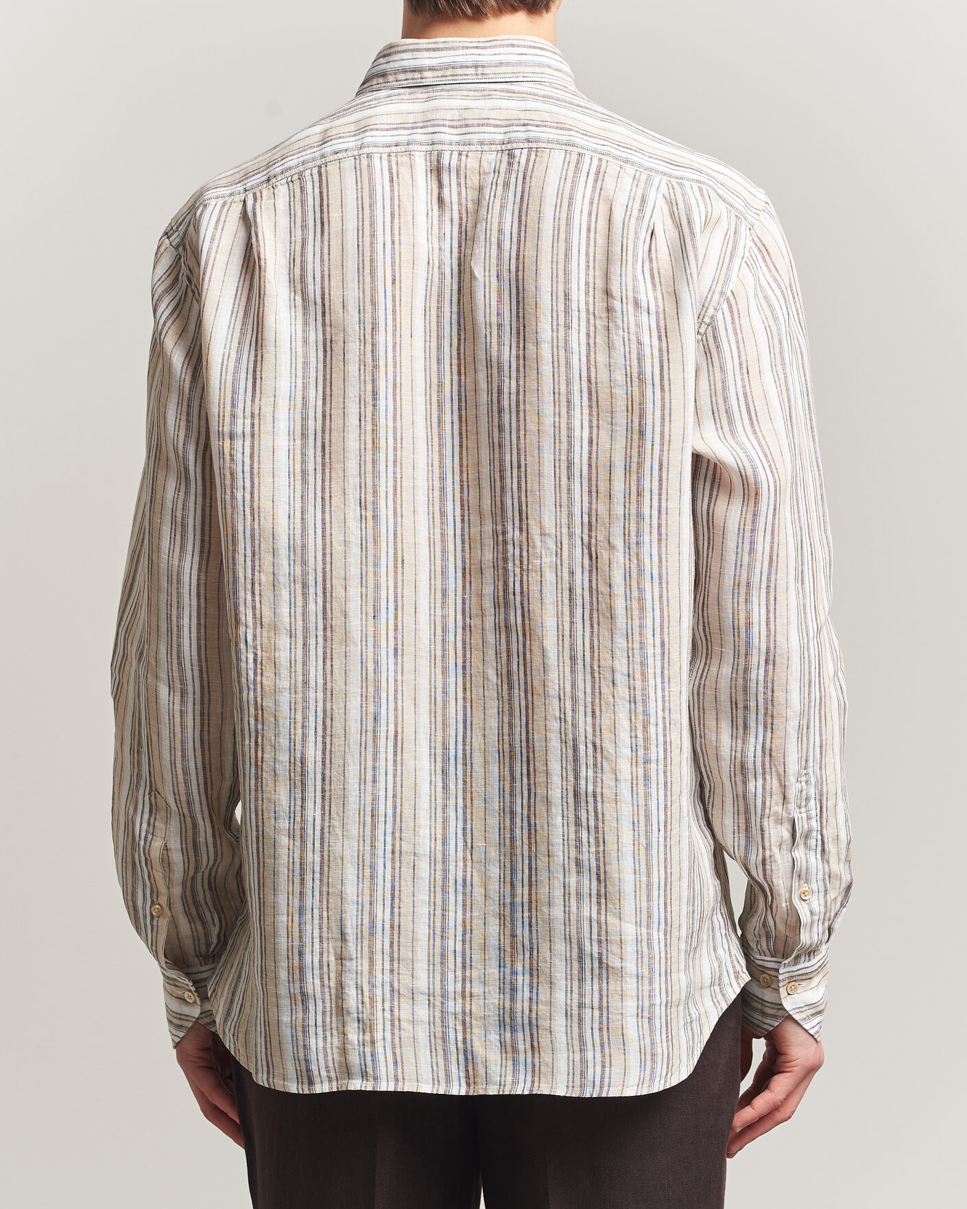 Heren | Overhemden | Stenströms | Regular Fit Multi Striped Linen Shirt Brown