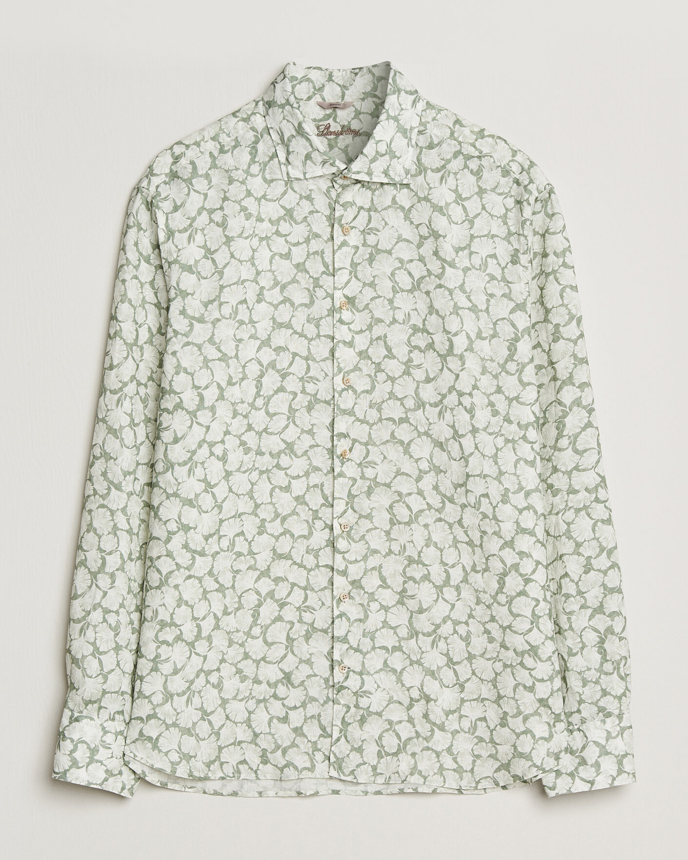 Heren | Overhemden | Stenströms | Regular Fit Flower Printed Linen Shirt Green