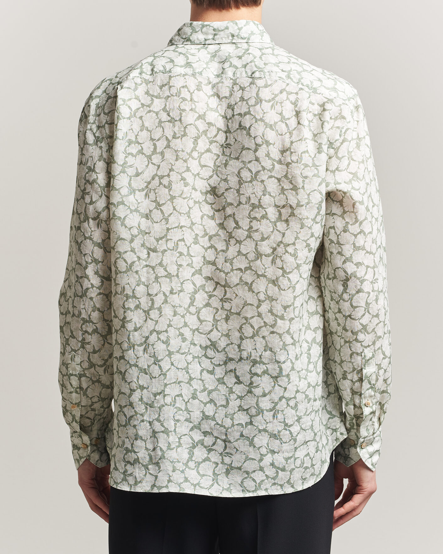 Heren | Overhemden | Stenströms | Regular Fit Flower Printed Linen Shirt Green