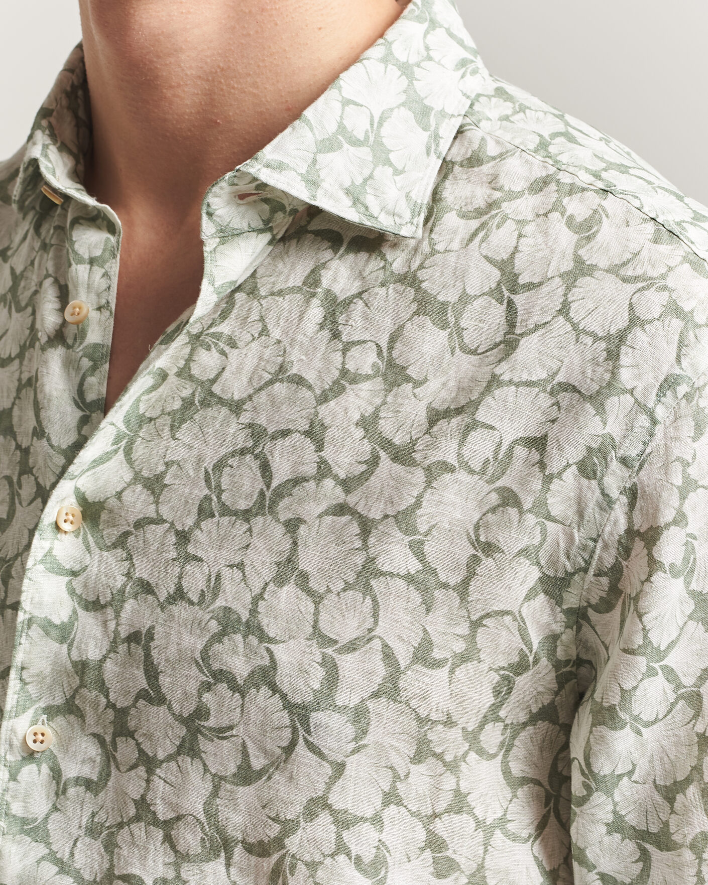 Heren | Overhemden | Stenströms | Regular Fit Flower Printed Linen Shirt Green