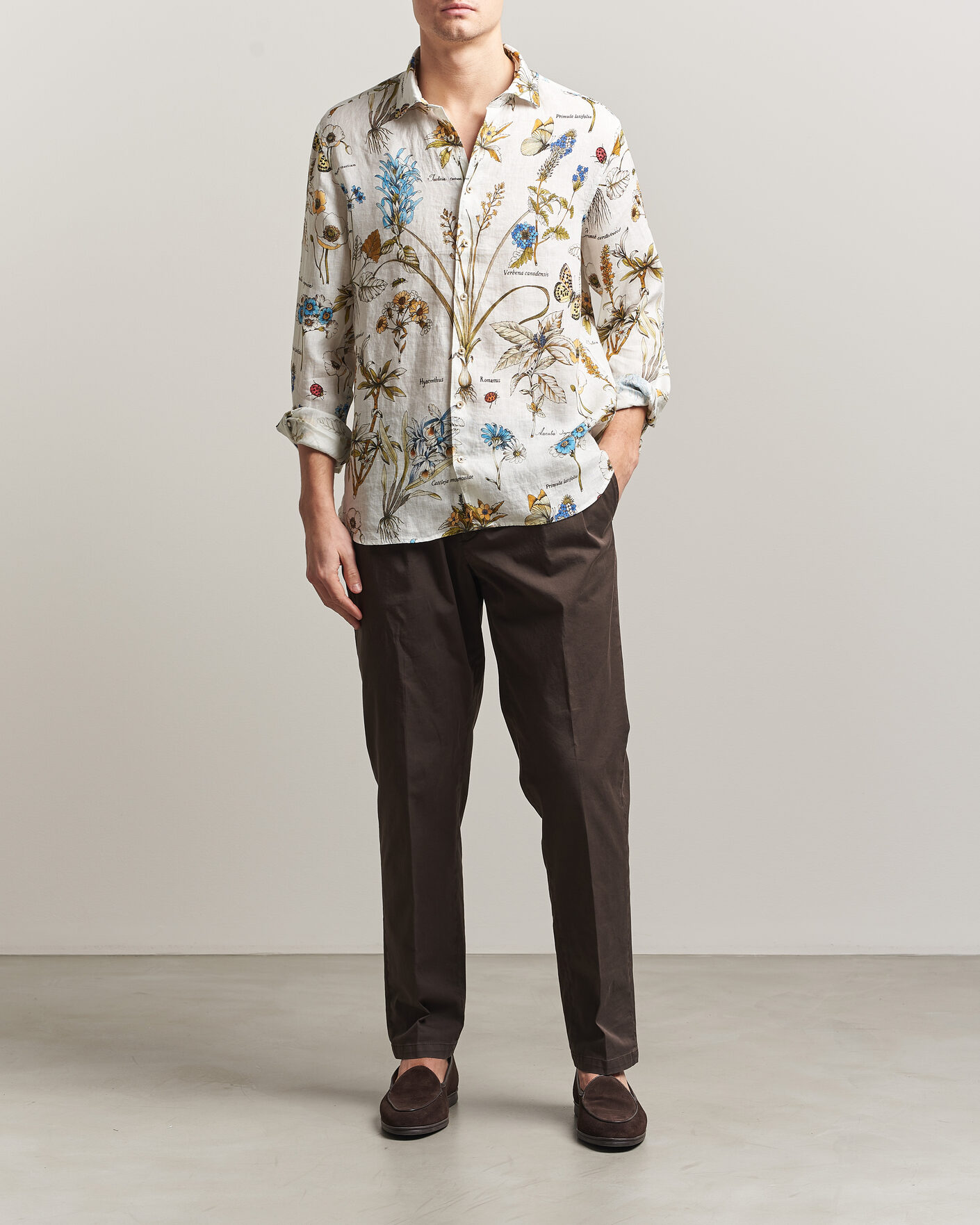 Heren | Overhemden | Stenströms | Reglar Fit Botanical Print Linen Shirt Multi